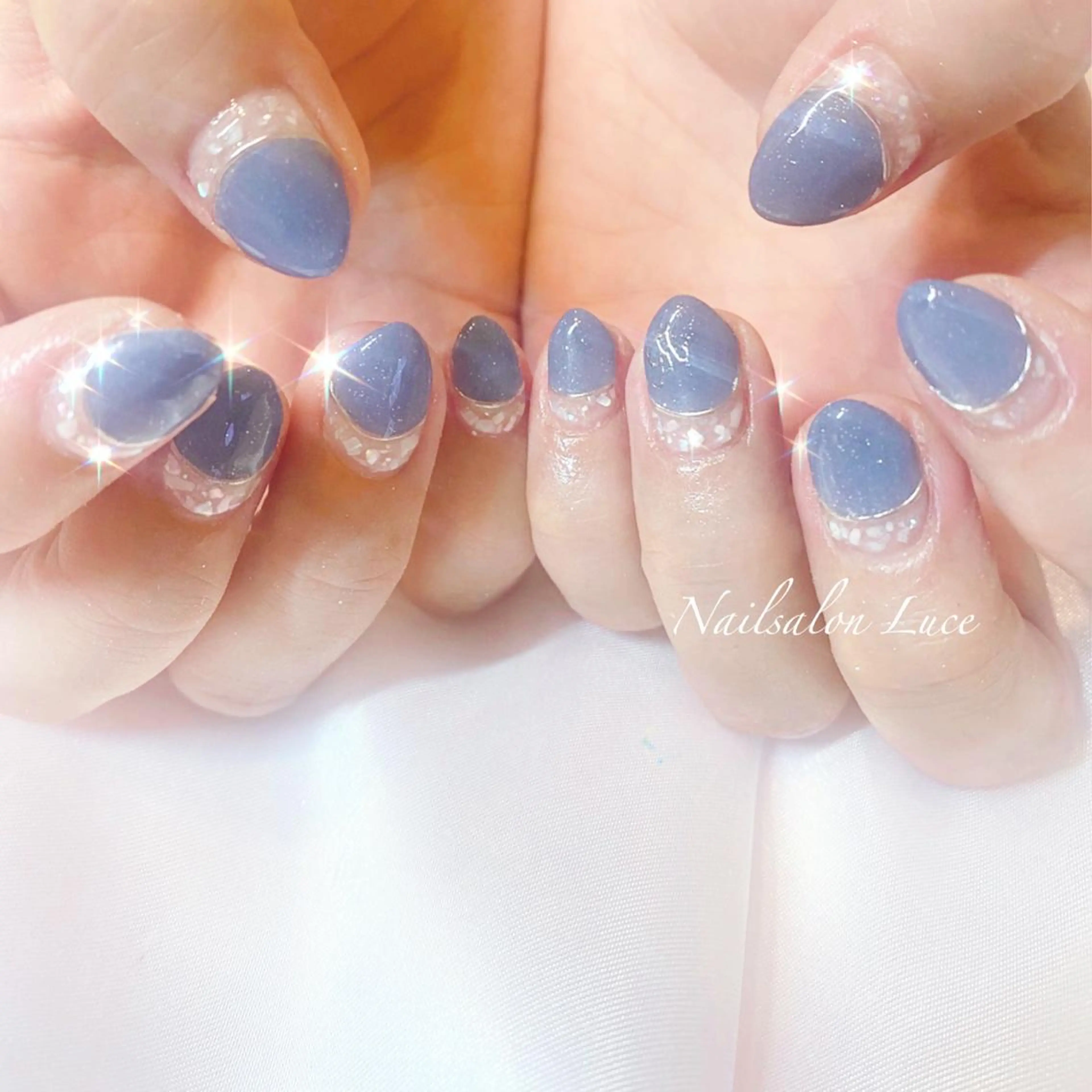 ネイル ブルー ジェルネイル ワンカラーネイル ネイル& 脱毛サロン　Lのマツエク・マツパデザイン