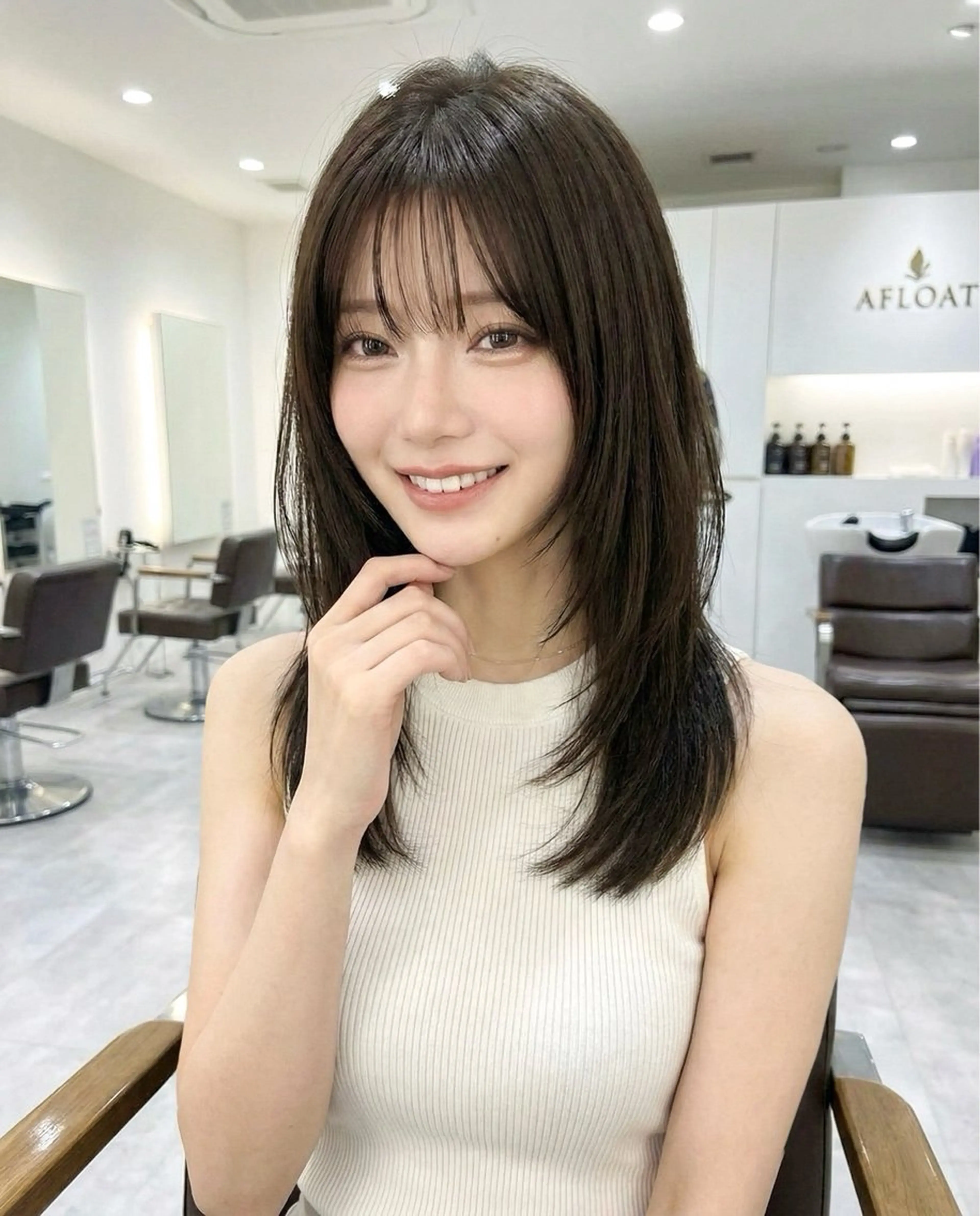 セミロング ハッシュカット カット ヘアカラー トリートメント レイヤー/顔周り カット/松岡 祥利のヘアスタイル