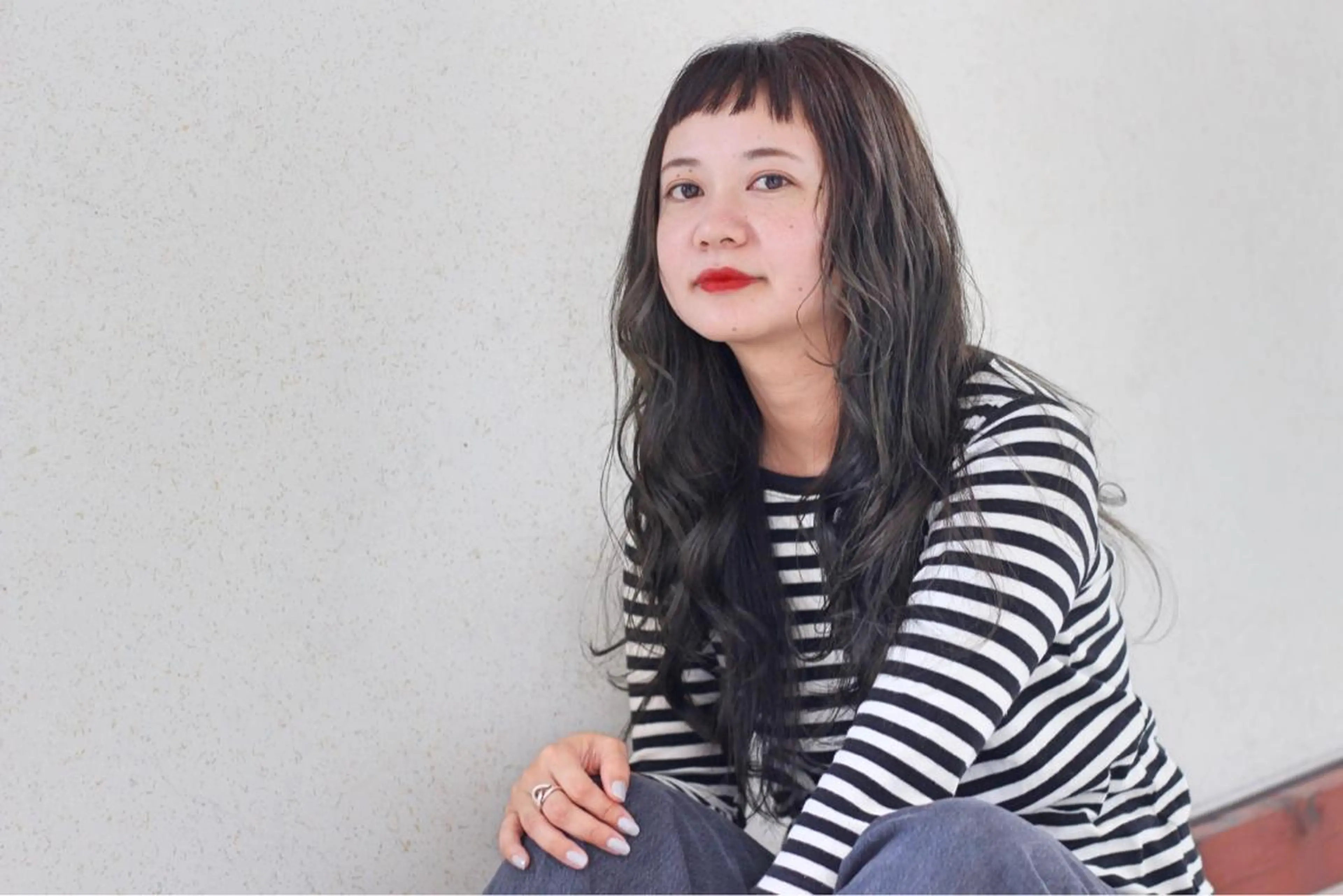 ロング カラー パーマ ヘアアレンジ アッシュ ロング オン眉 nike所属・nike にけのヘアスタイル