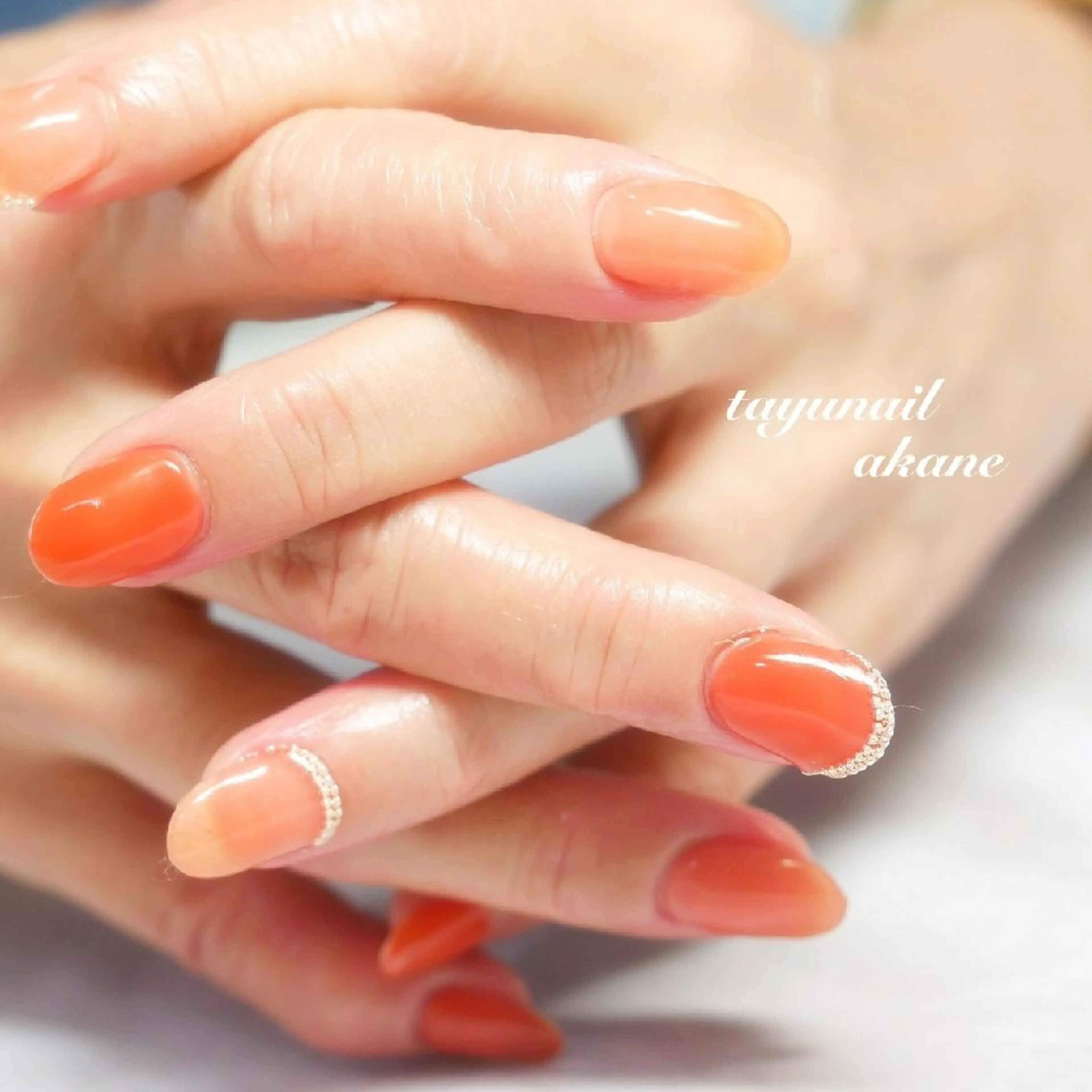 ネイル アートネイル ブルー ジェルネイル オレンジ パラジェル ネイルサロン・ネイルスクール　たゆnail所属・ネイルサロン 【たゆnail】のネイルデザイン