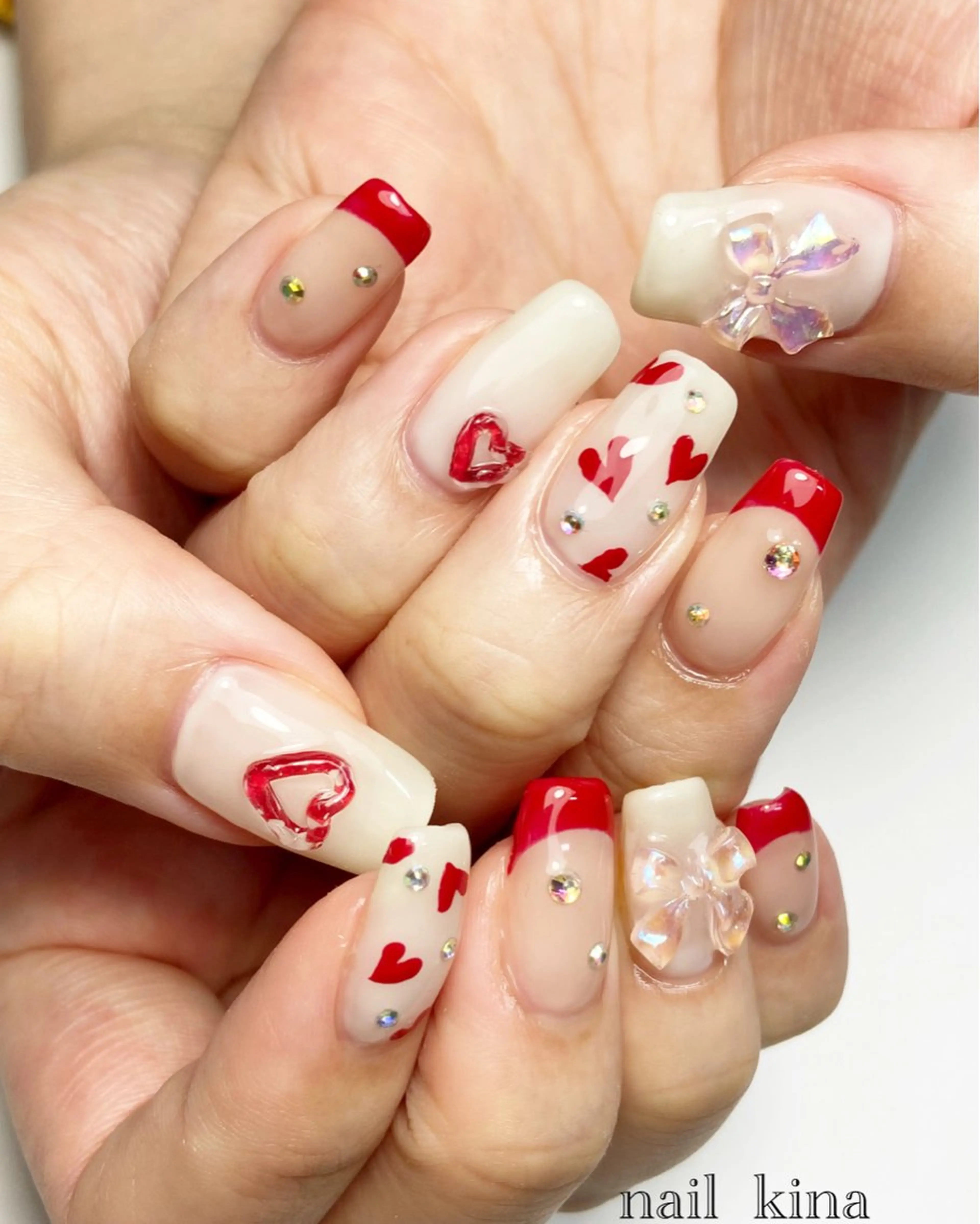 ネイル ハート 赤色 nail_ kinaのネイルデザイン