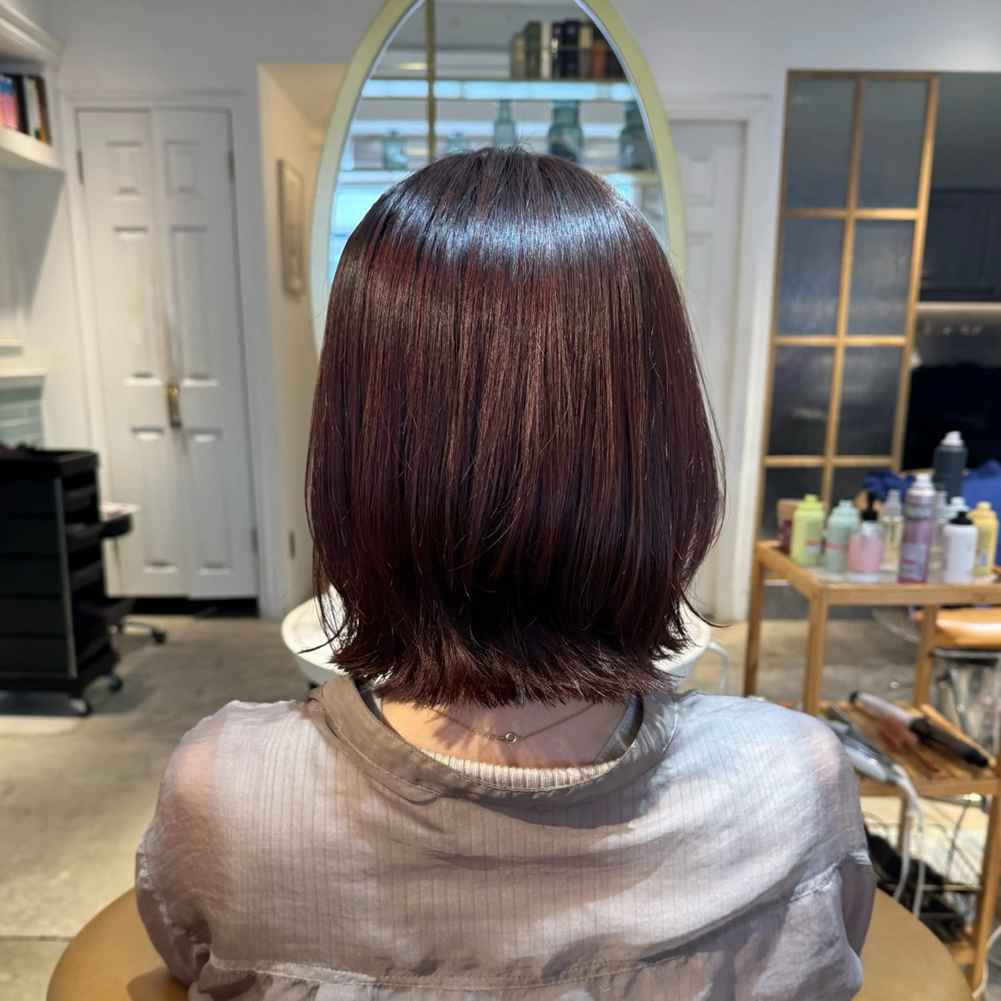 ミディアム ボブレイヤー ボブ くびれヘア 韓国風ヘア レイヤーカット カット ヘアカラー トリートメント ヘアセット 髪質改善/ボブ /韓国/erikoのヘアスタイル
