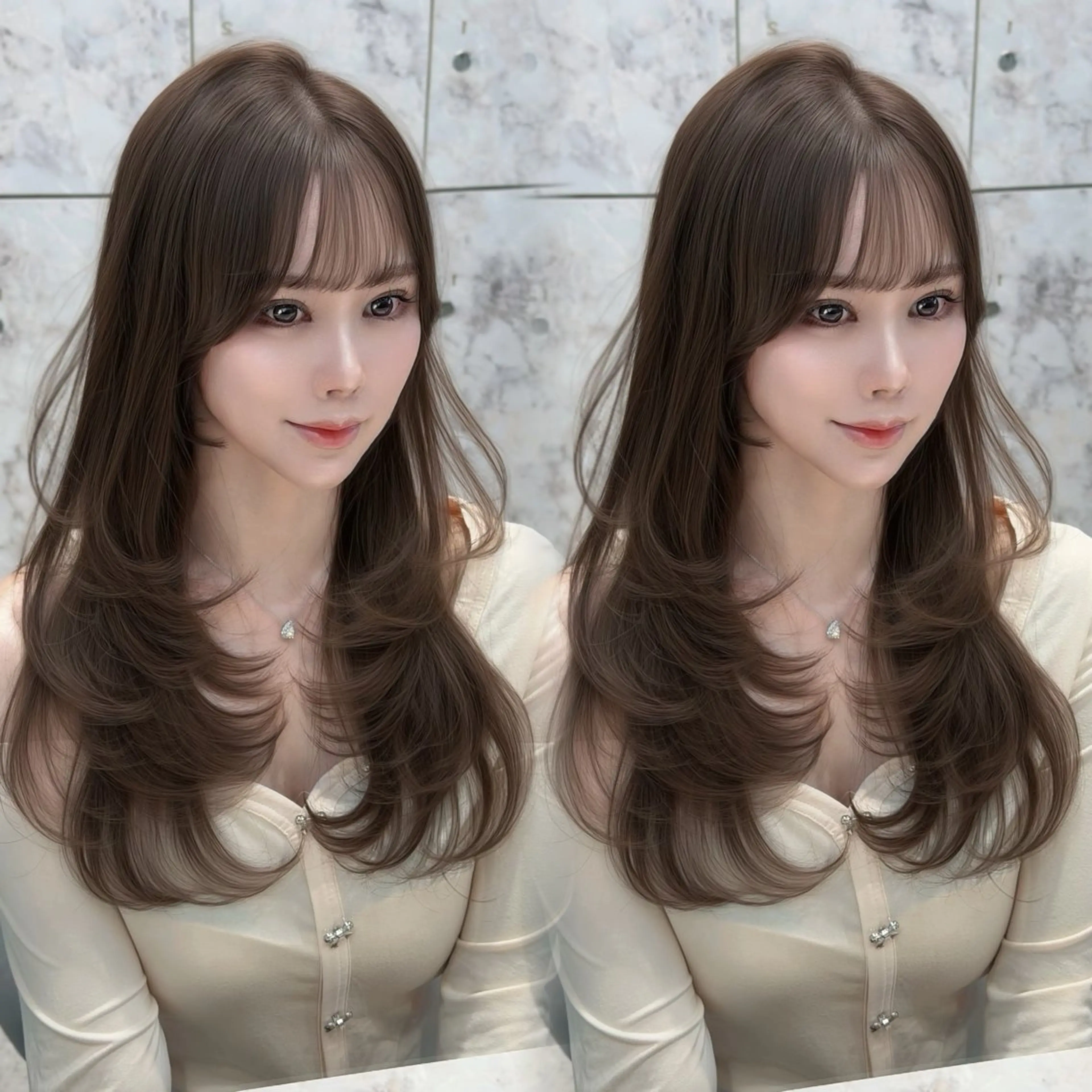 セミロング カラー カット ヘアカラー トリートメント 新宿/韓国風レイヤー 髪質改善/渋谷直樹のヘアスタイル