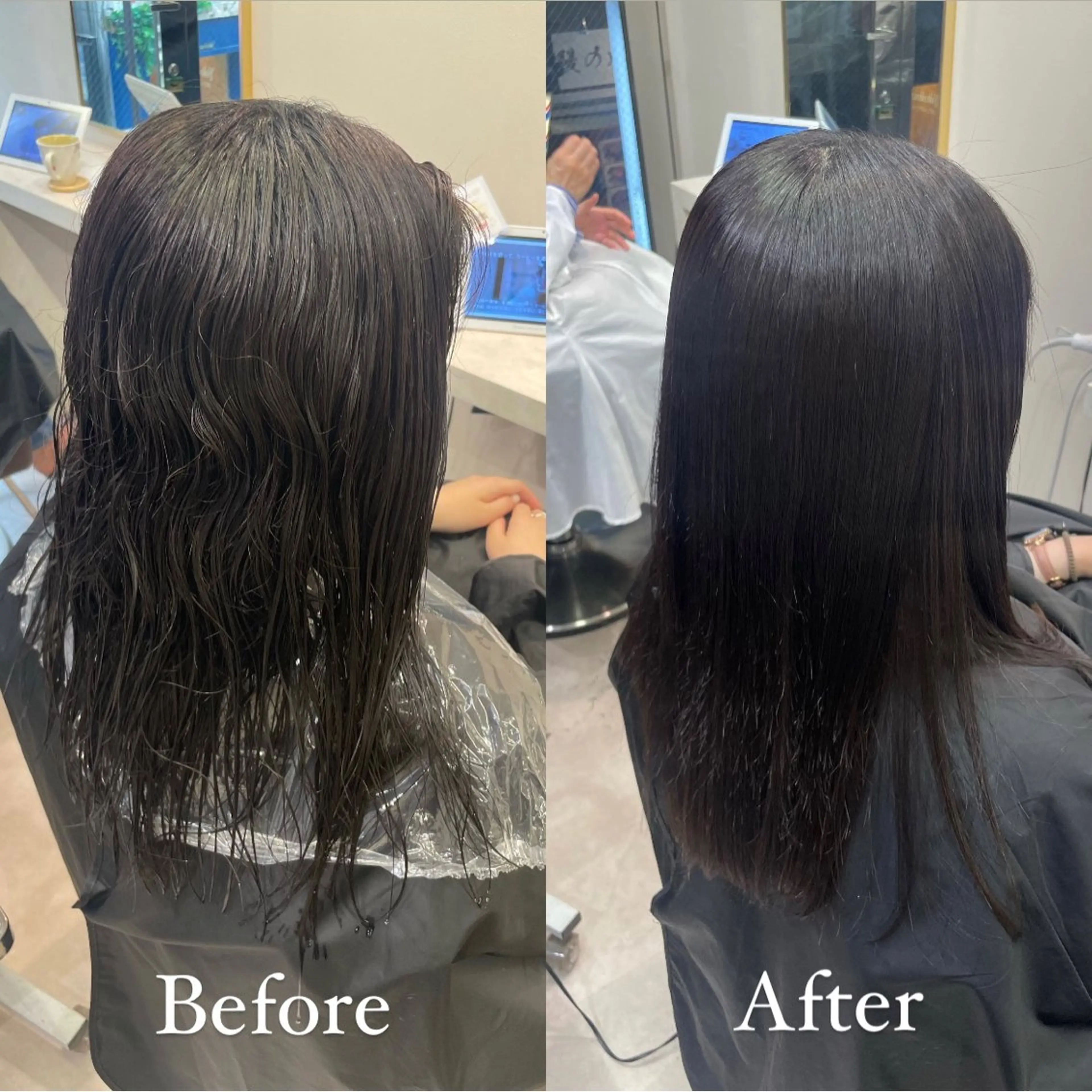 セミロング パーマ ストレートパーマ 野町好花 レイヤー/髪質改善のヘアスタイル