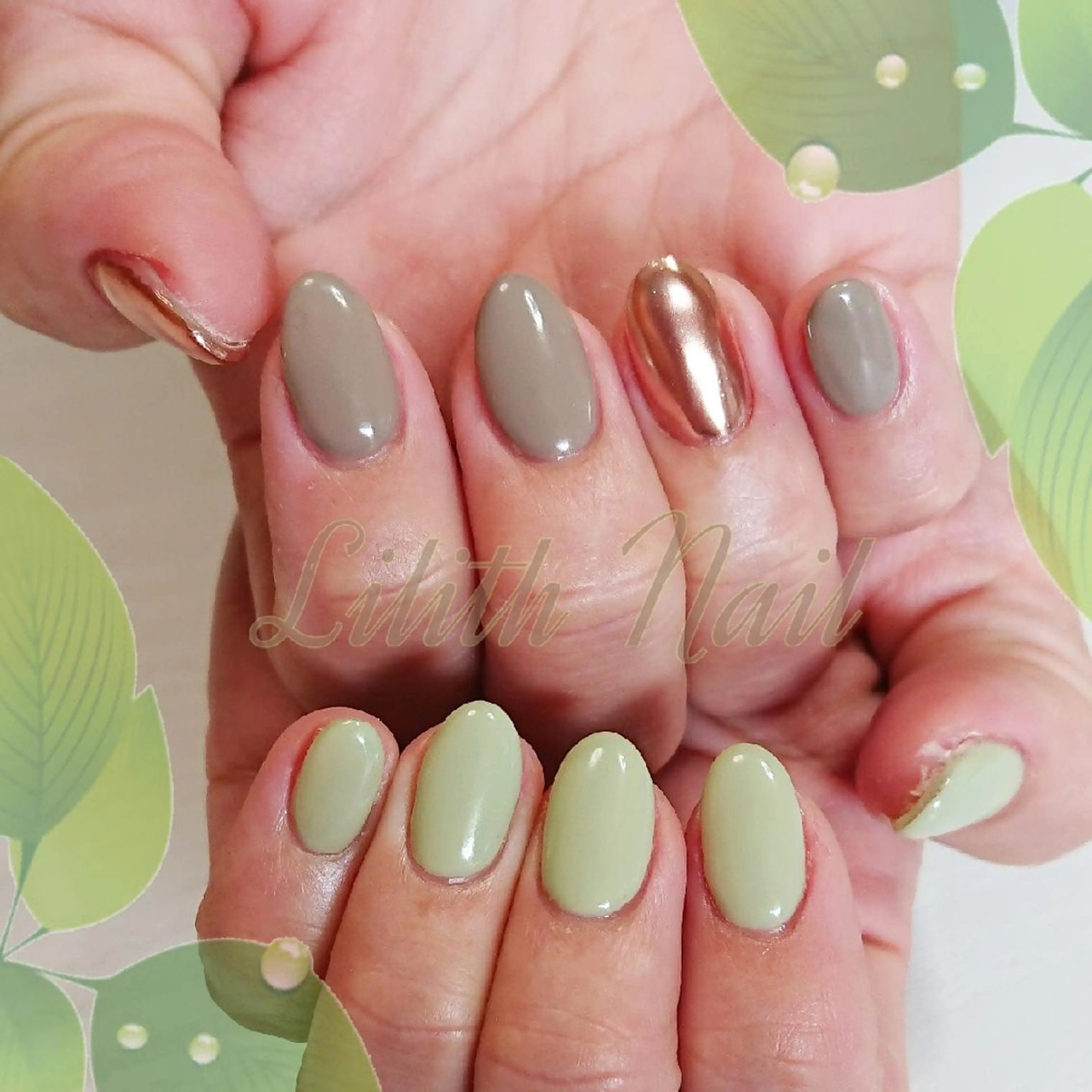 ネイル グリーン ピスタチオネイル ハンドネイル Lilith Nailのネイルデザイン