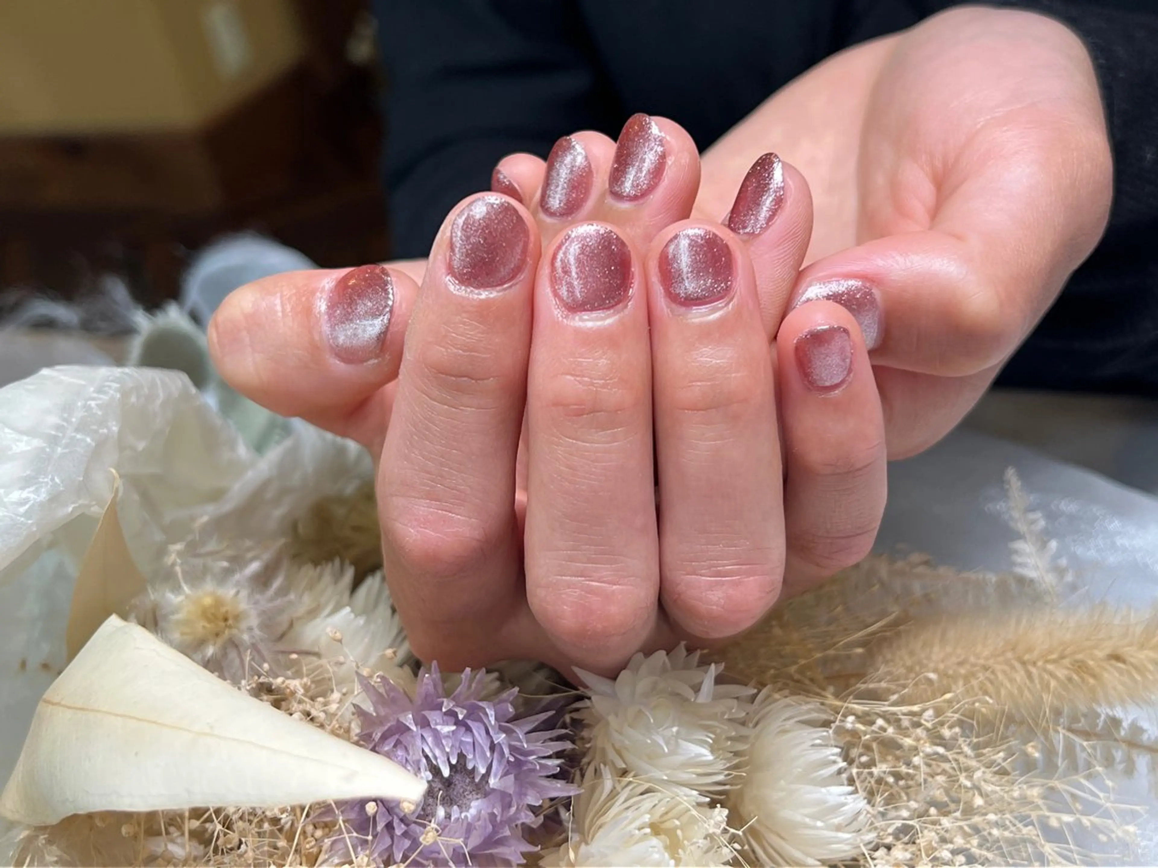 ネイル ラメ(グリッター) ピンク ハンドネイル salon de 4H(サロンドフォーエイチ)所属・大貫 蓮衣のネイルデザイン