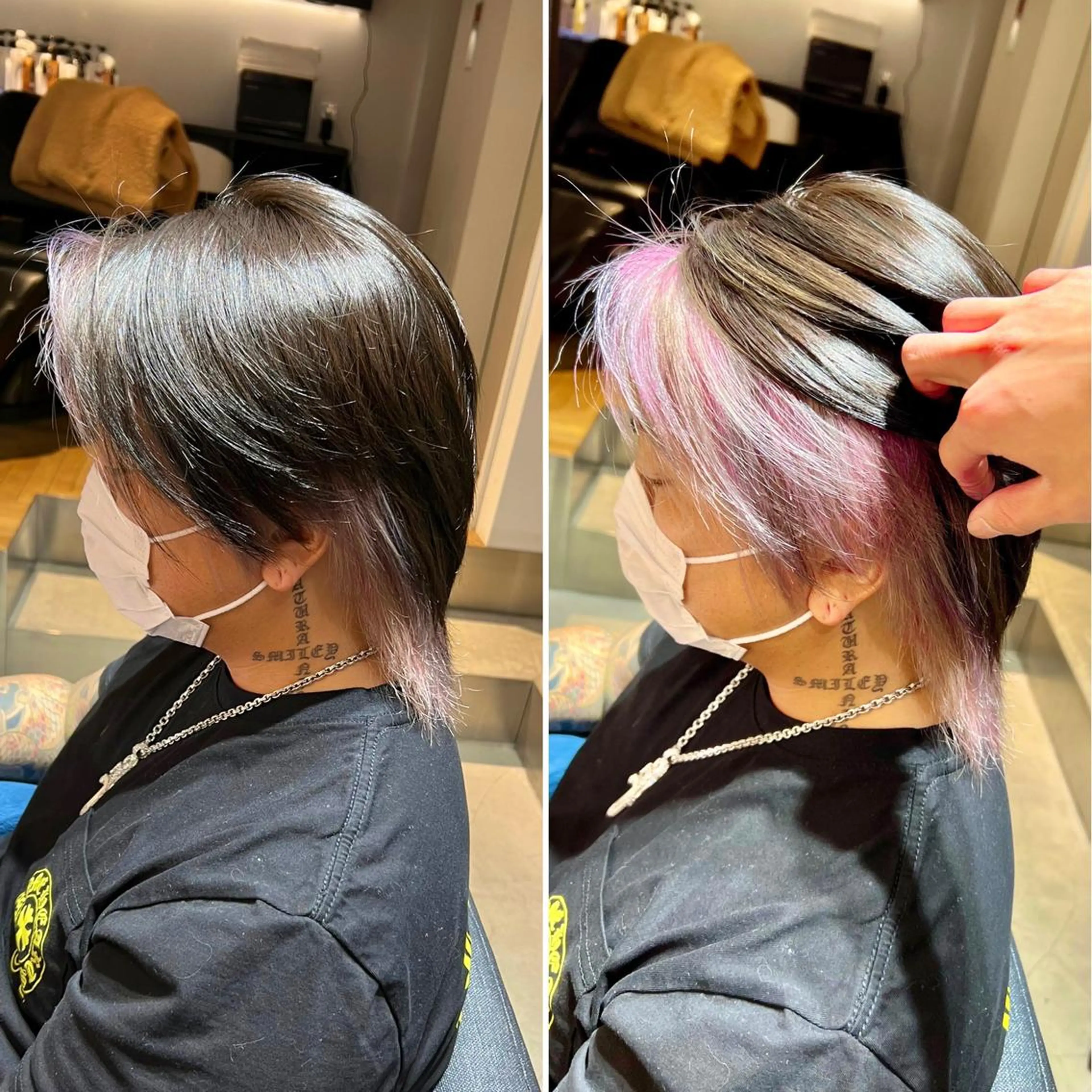 カラー メンズ メンズインナーカラー アッシュ インナーカラー ピンクカラー ピンクアッシュ カット ヘアカラー トリートメント メンズ専門　井藤 雅也のヘアスタイル
