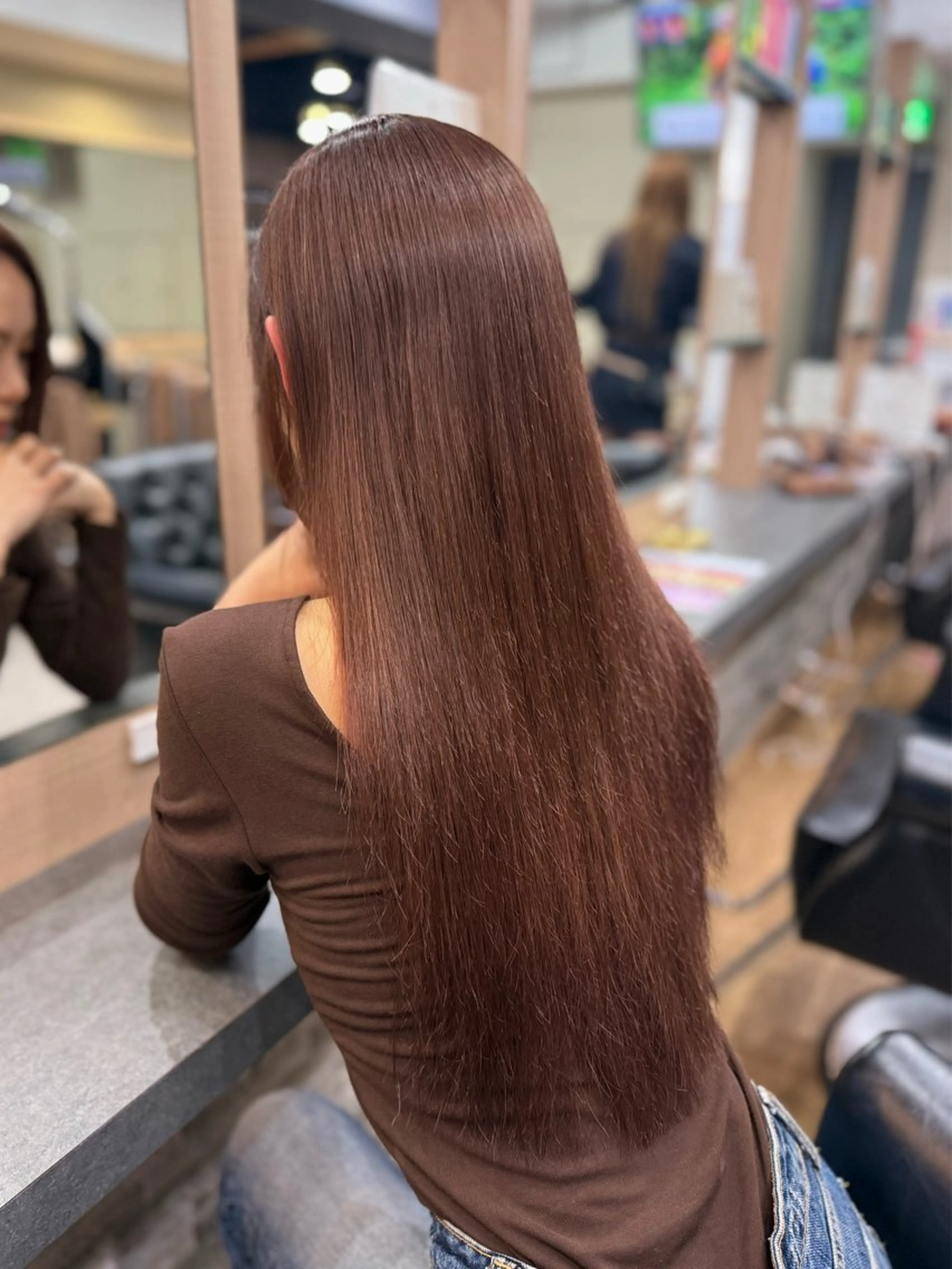 ロング カラー ブラウンカラー ピンクカラー ピンクブラウン カット ヘアカラー ハイトーン&エクステ 横浜/RIEのヘアスタイル