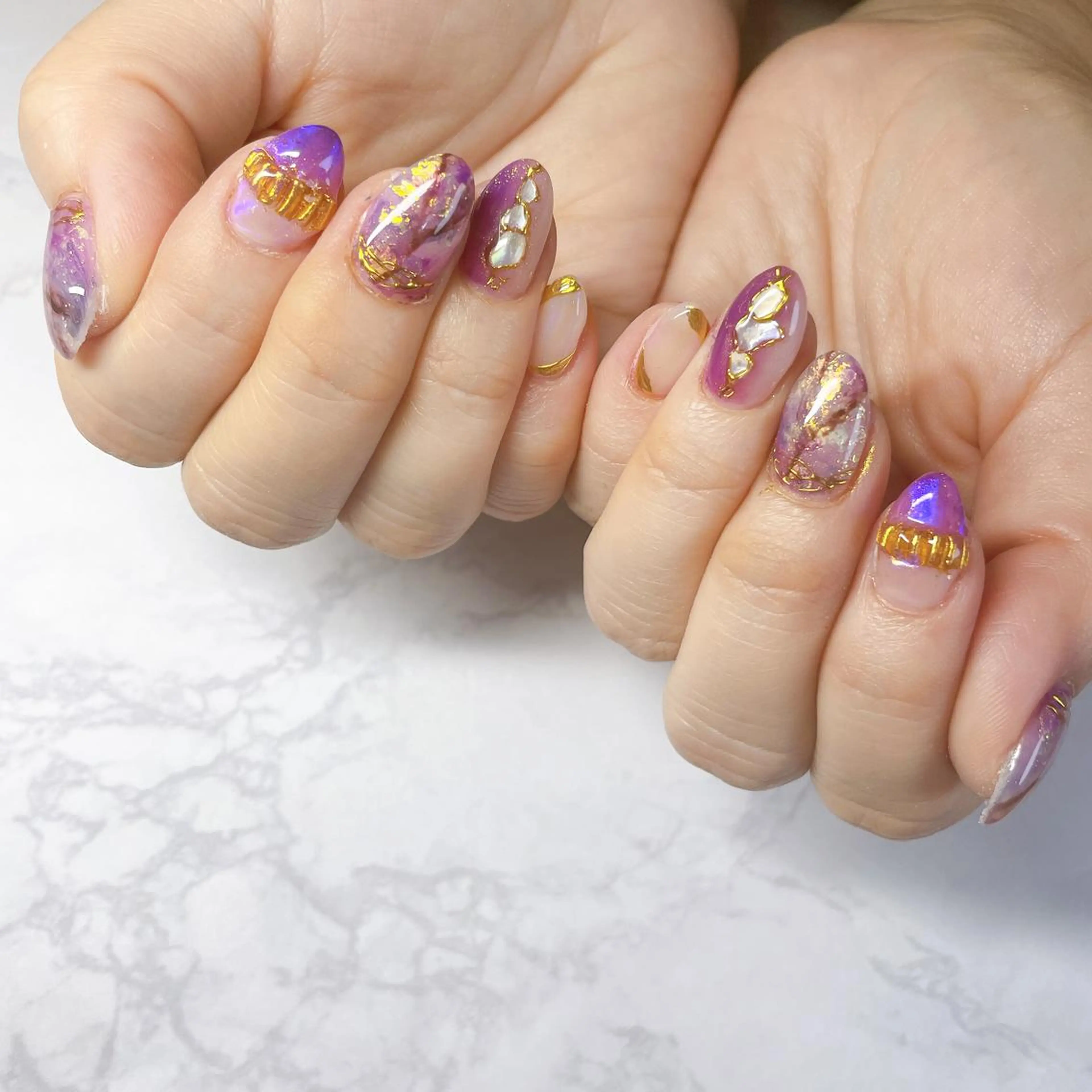 ネイル ジェルネイル ニュアンスネイル パープル ハンドネイル LaLa Peach 福岡のマツエク・マツパデザイン