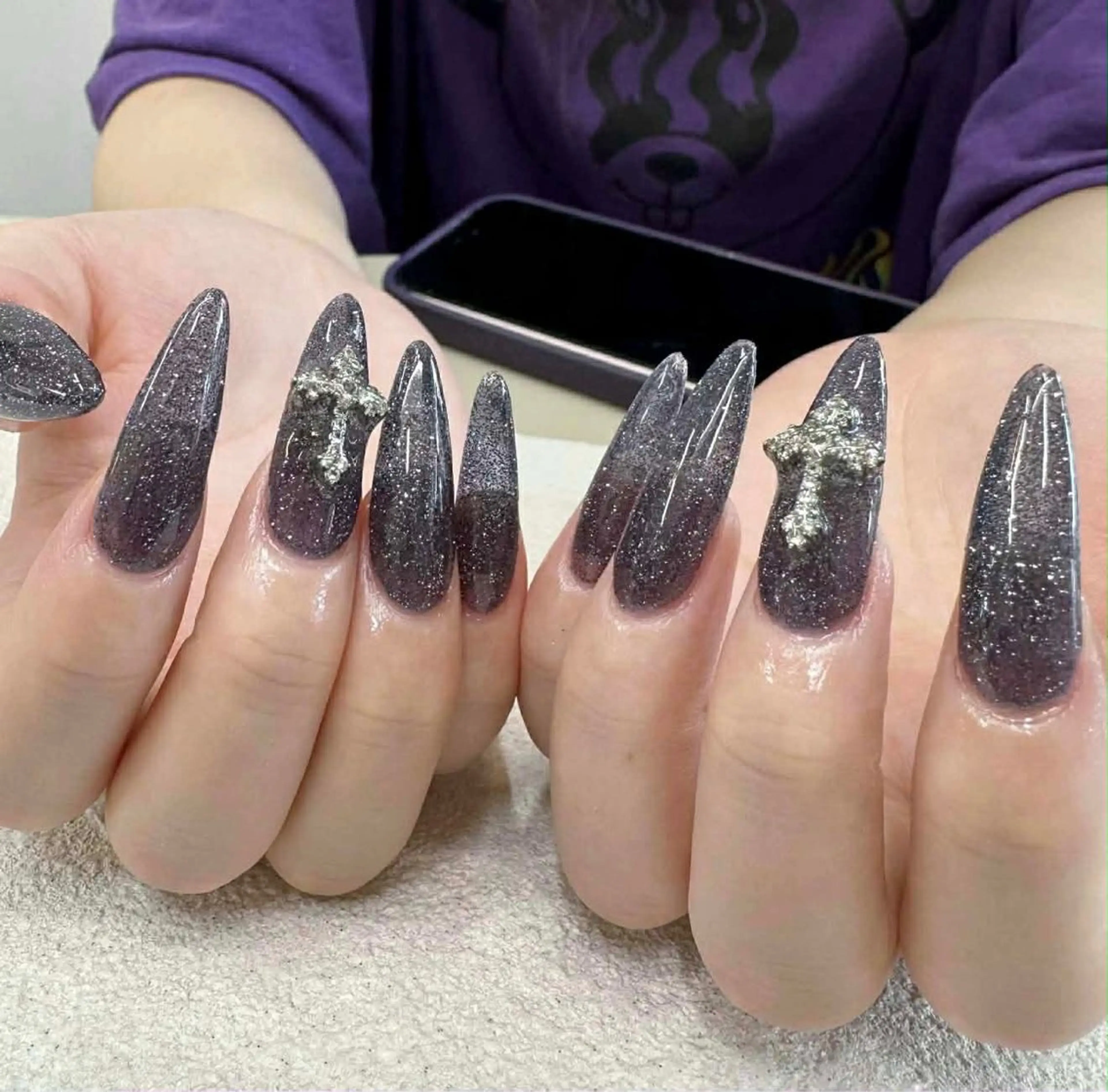 ネイル オーロラネイル ブルー チークネイル 長さ出し フットネイル ハンドネイル JIN 168 新大久保のネイルデザイン