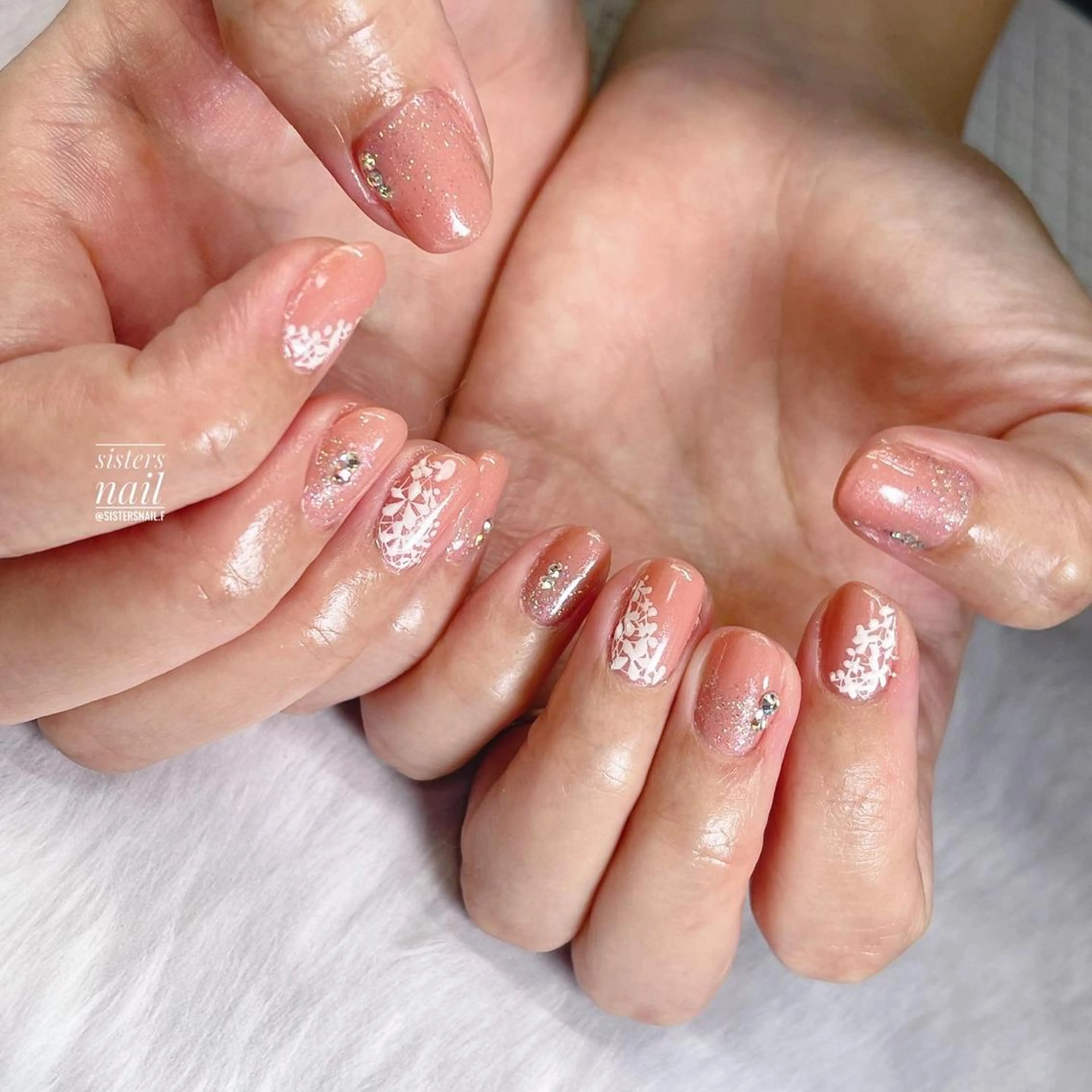 ネイル アートネイル フラワーネイル レース ピンク sisters nail.fのネイルデザイン