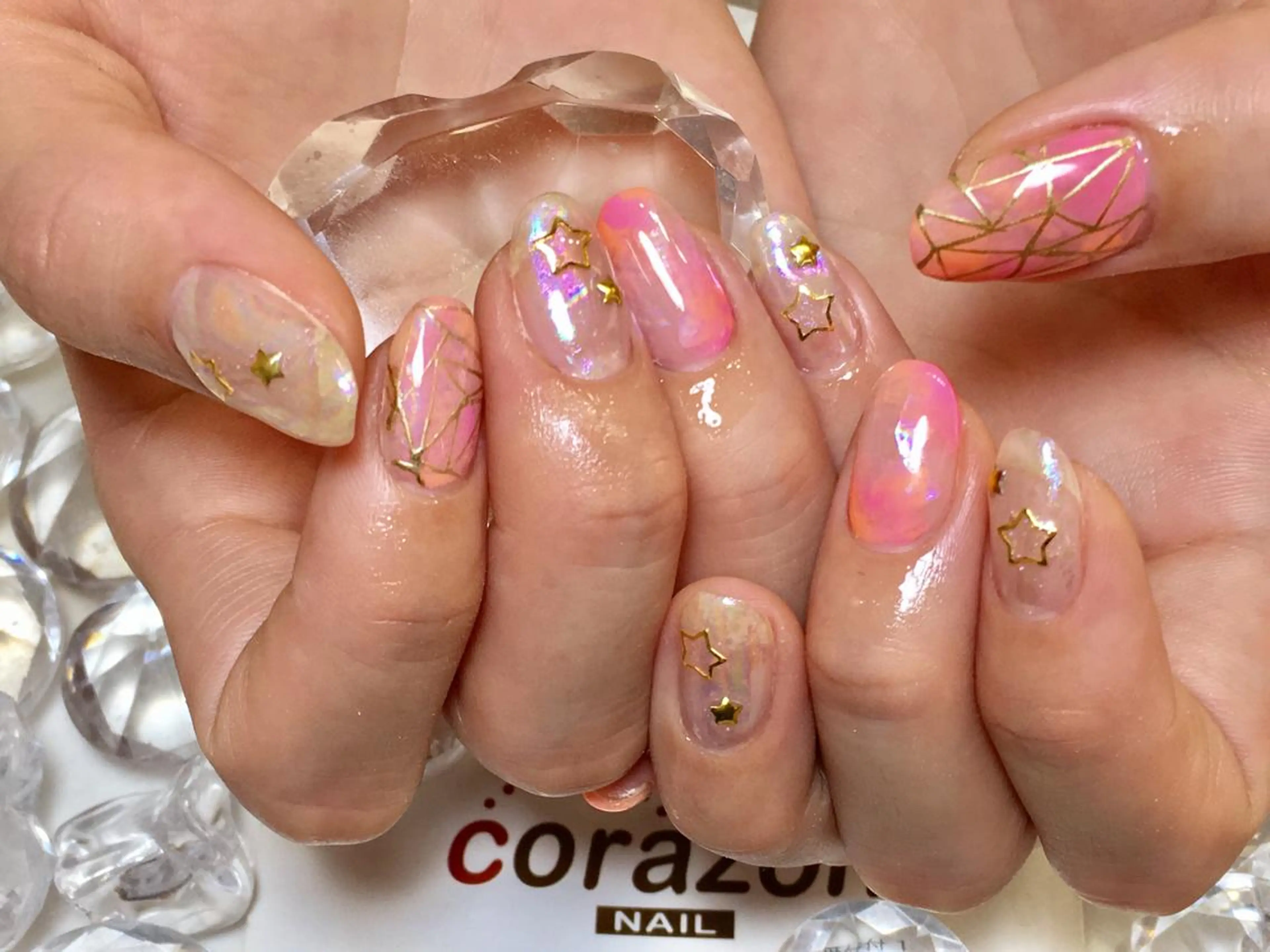 ネイル アートネイル オーロラネイル クリアネイル ニュアンスネイル オレンジ corazon所属・ネイリスト aicoのネイルデザイン