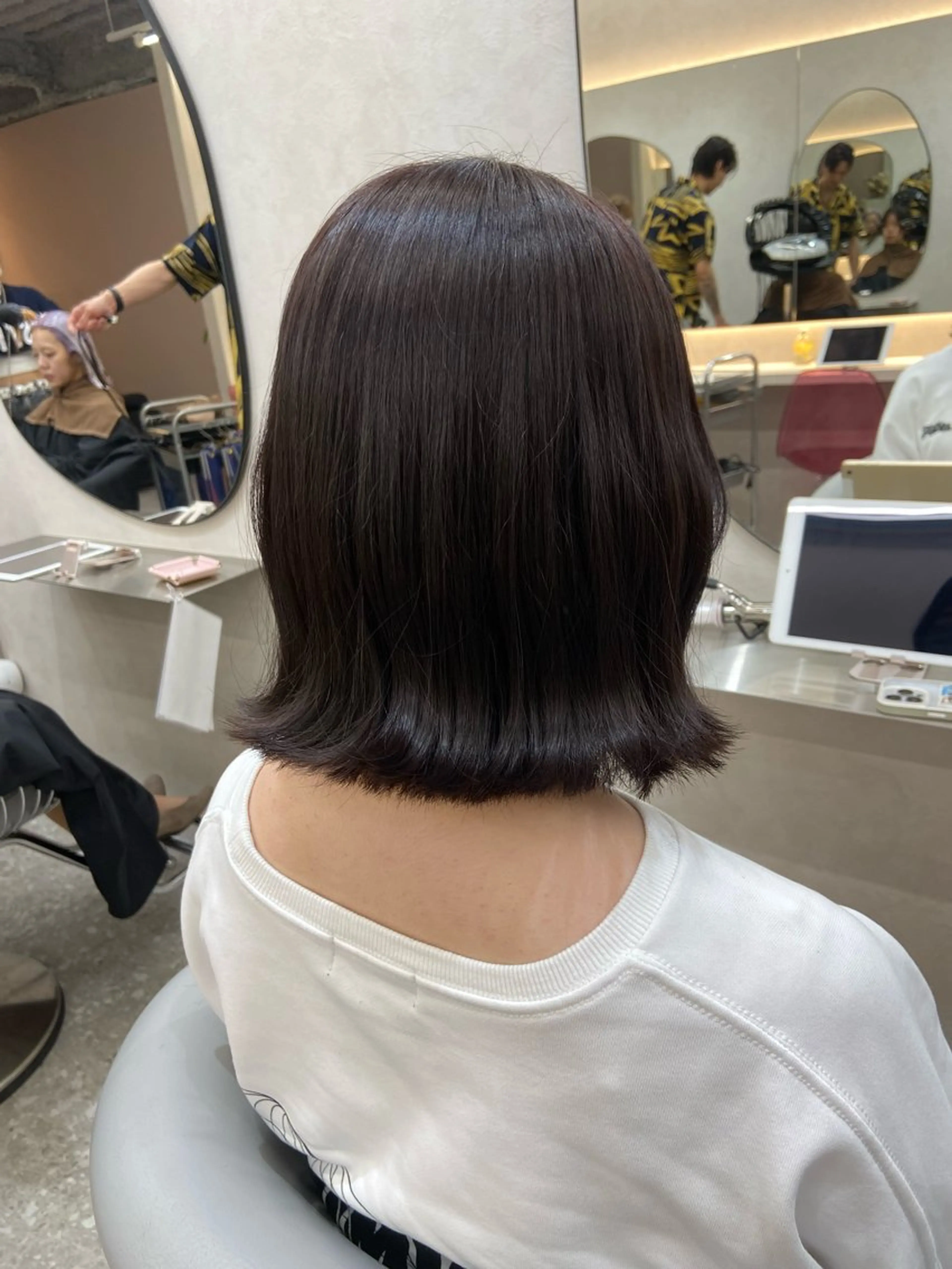 ミディアム カラー ブリーチ ラベンダーカラー ブリーチなしカラー ボブ 韓国風ヘア カット ヘアカラー トリートメント 新宿/韓国ヘア 中明度カラー/かやのヘアスタイル