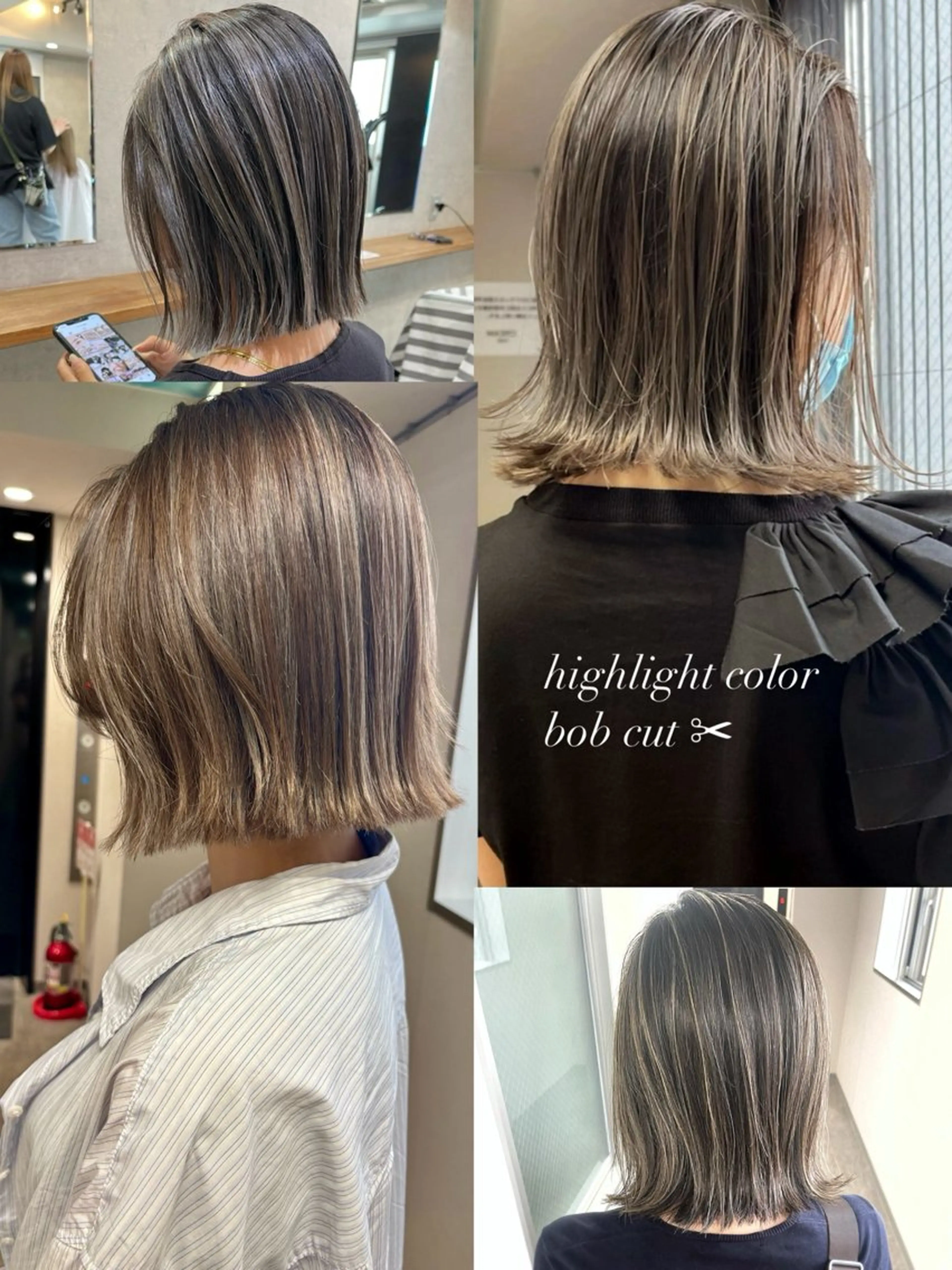 ショート カラー ハイライトカラー ボブ くびれヘア ハイライト ヘアカラー 松井那津子 /ハイライトブリーチのヘアスタイル