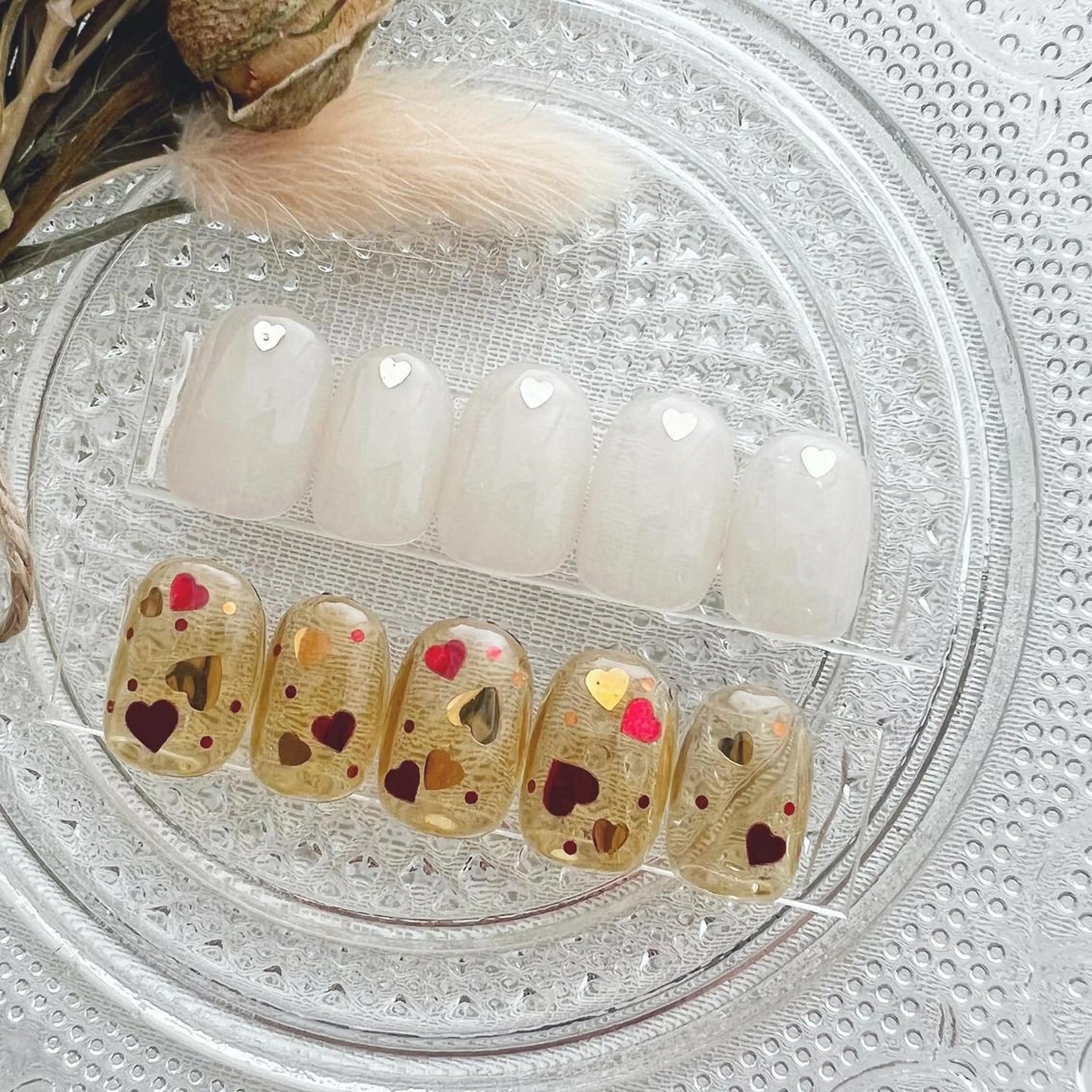 ネイル ブラウン ゴールド ハート シンプルネイル ハンドネイル peaberry nailのネイルデザイン