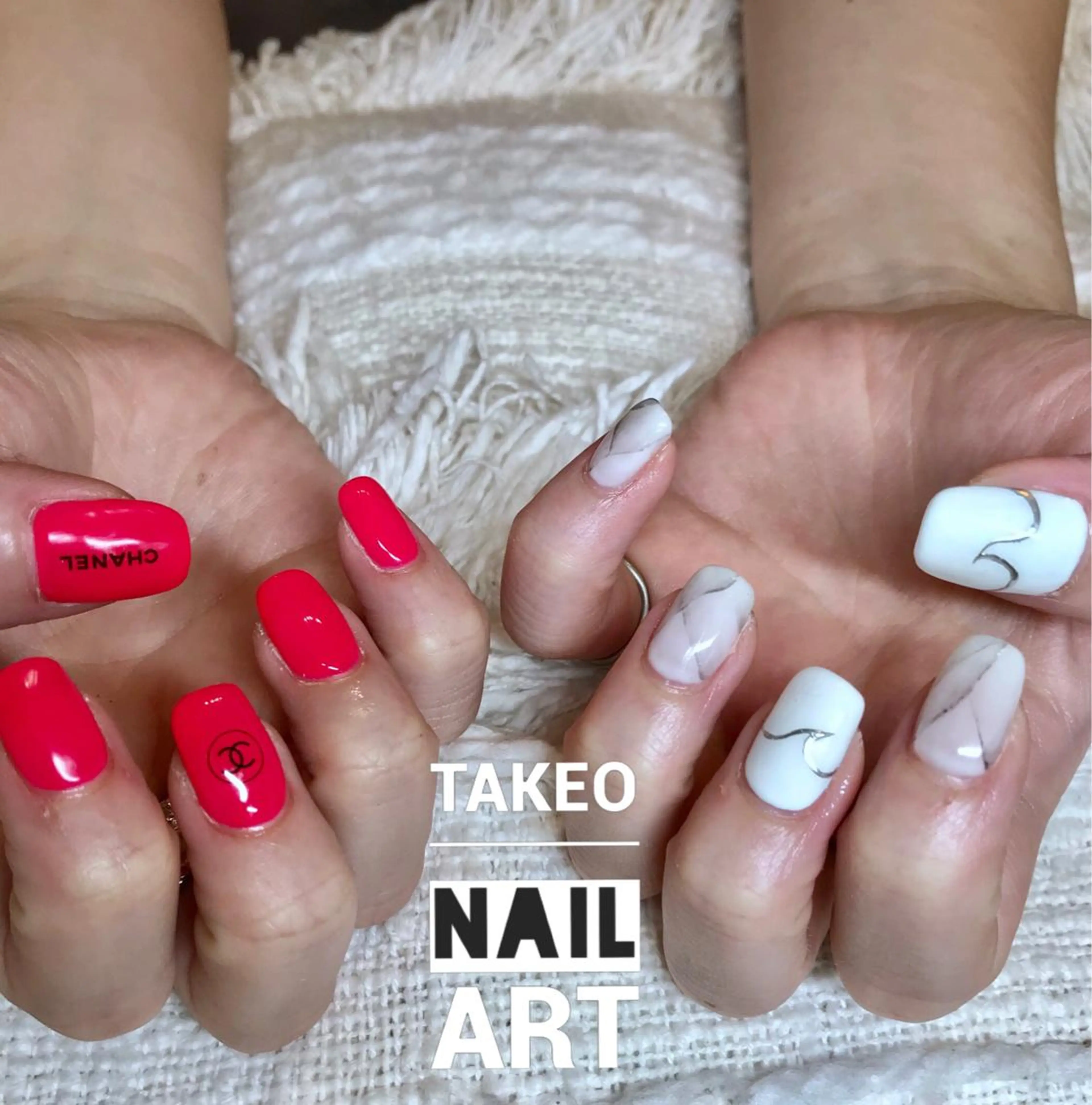 ミディアム カラー ネイル ピンクカラー 大理石ネイル(マーブル) ピンク nail&eye Aoのマツエク・マツパデザイン