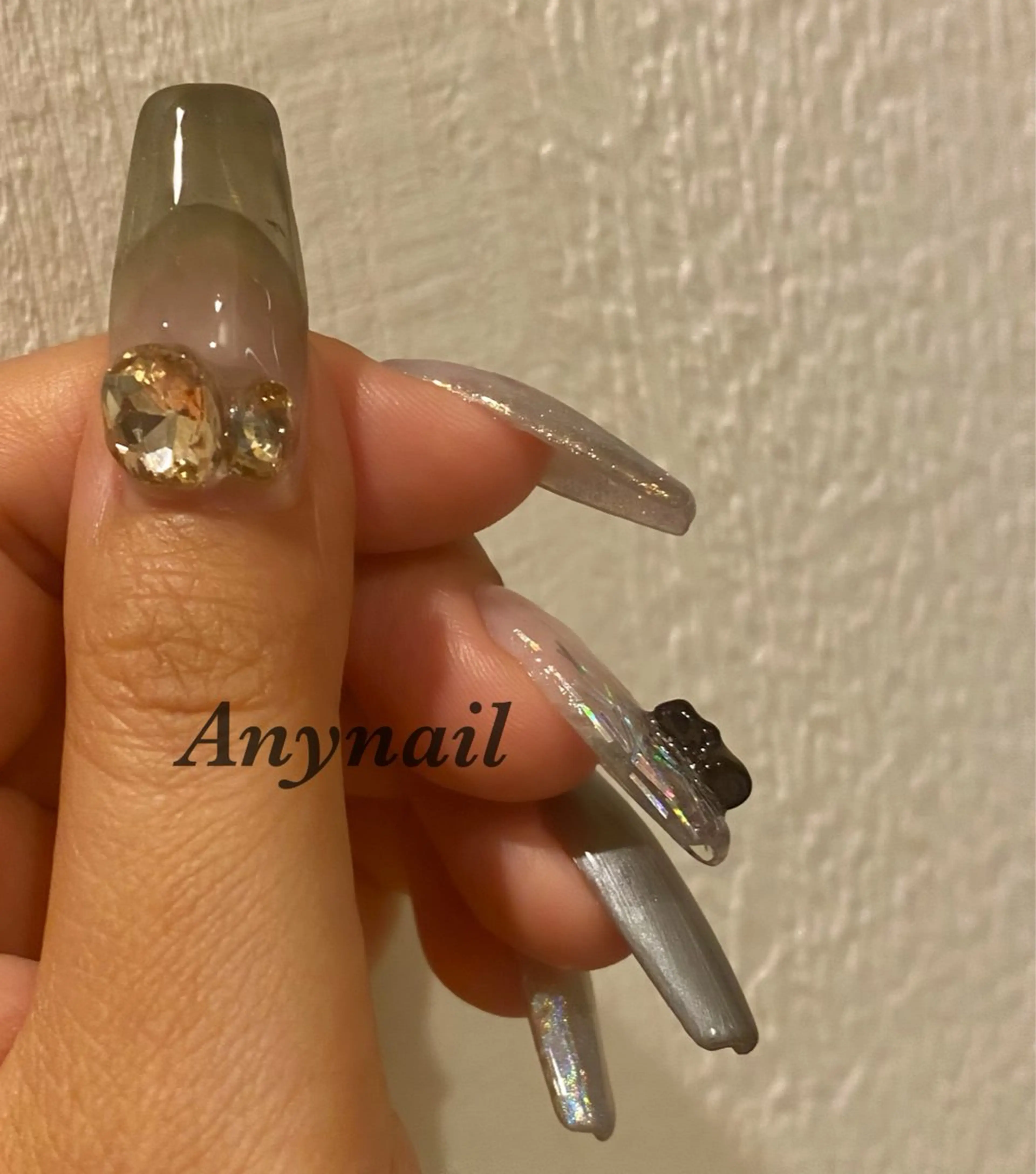 ネイル オーロラネイル ブルー クリアネイル マグネットネイル スカルプネイル 岩澤 恵子のネイルデザイン