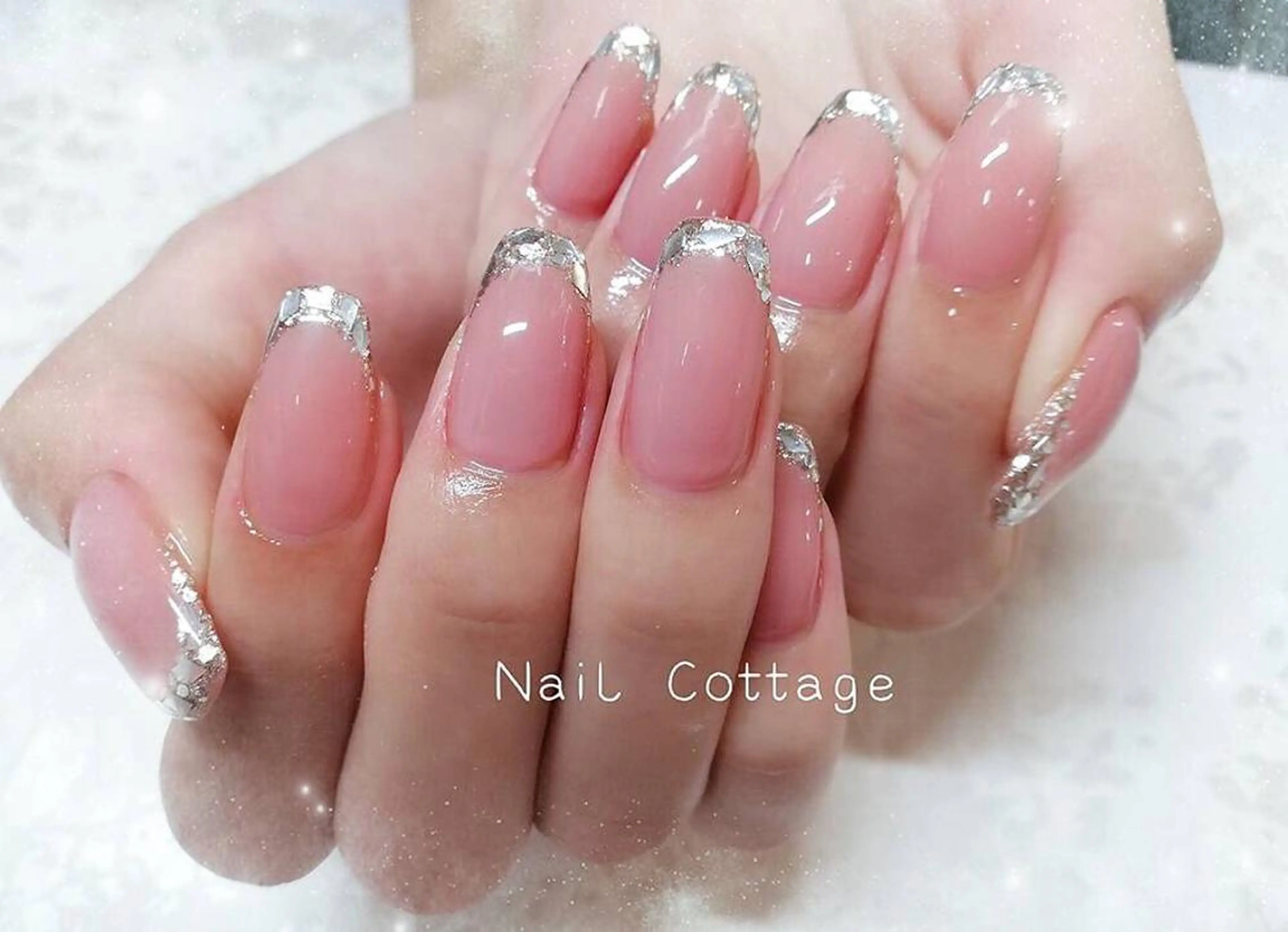 ネイル フレンチネイル ガラスフレンチ ハンドネイル Nail cottageのネイルデザイン