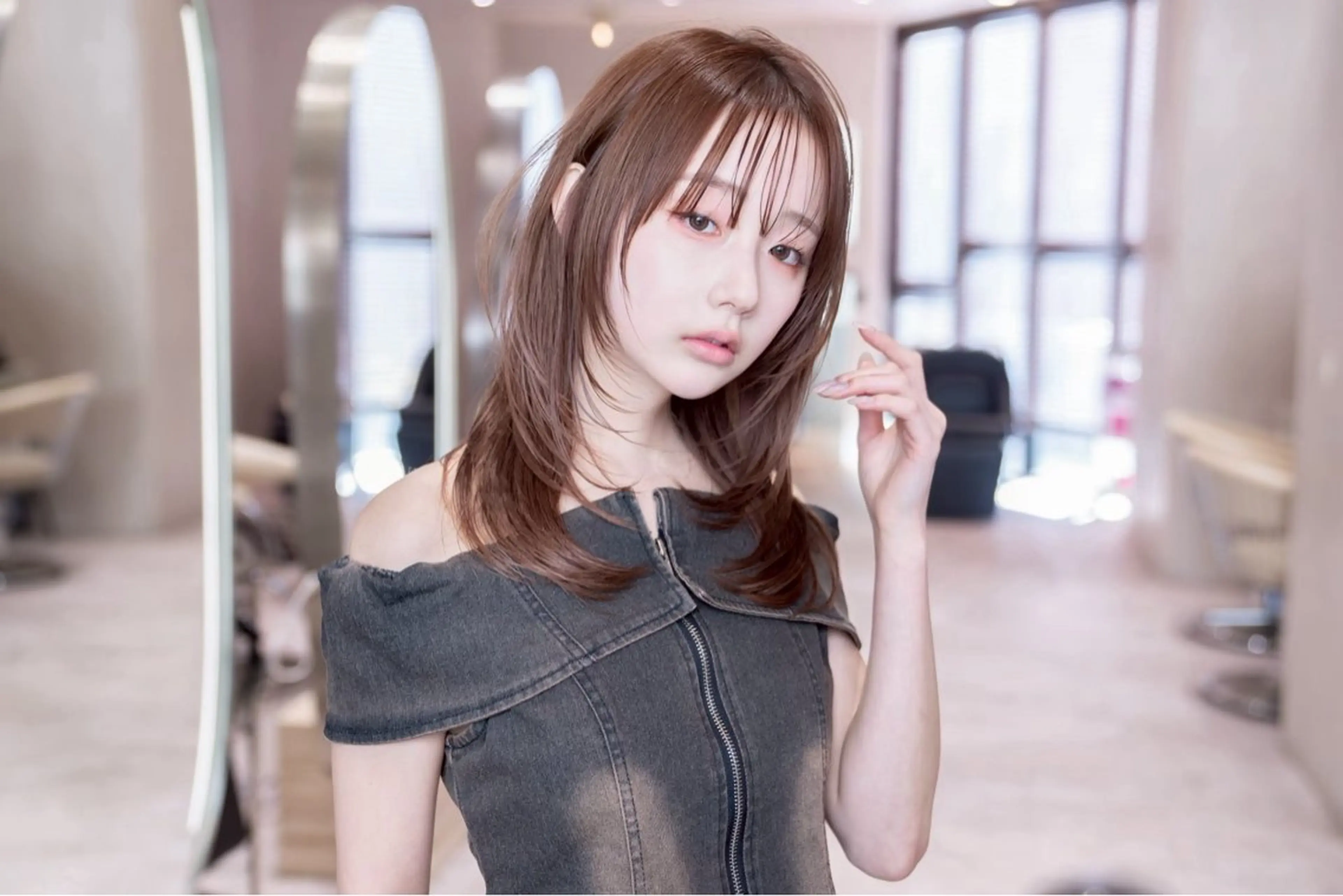 セミロング カラー パーマ 透明感カラー レイヤーカット 縮毛矯正 ストレートパーマ カット トリートメント 天神/韓国レイヤー/ 白水 雅人‪のヘアスタイル