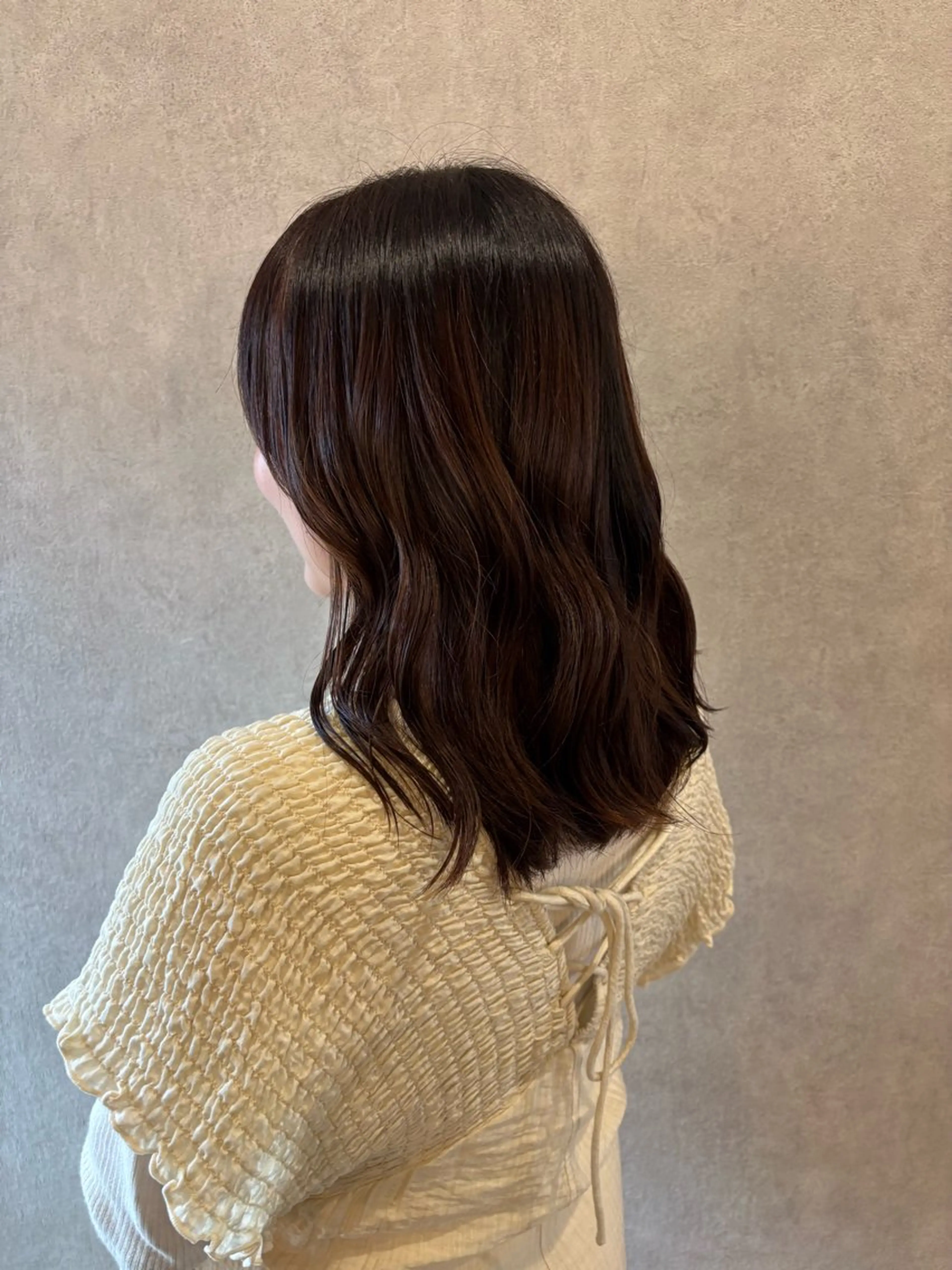 ミディアム カラー ブラウンカラー オレンジ オレンジブラウン ヘアカラー soleil by ailes所属・Yunoka/切りっ ぱなし/顔まわりのヘアスタイル