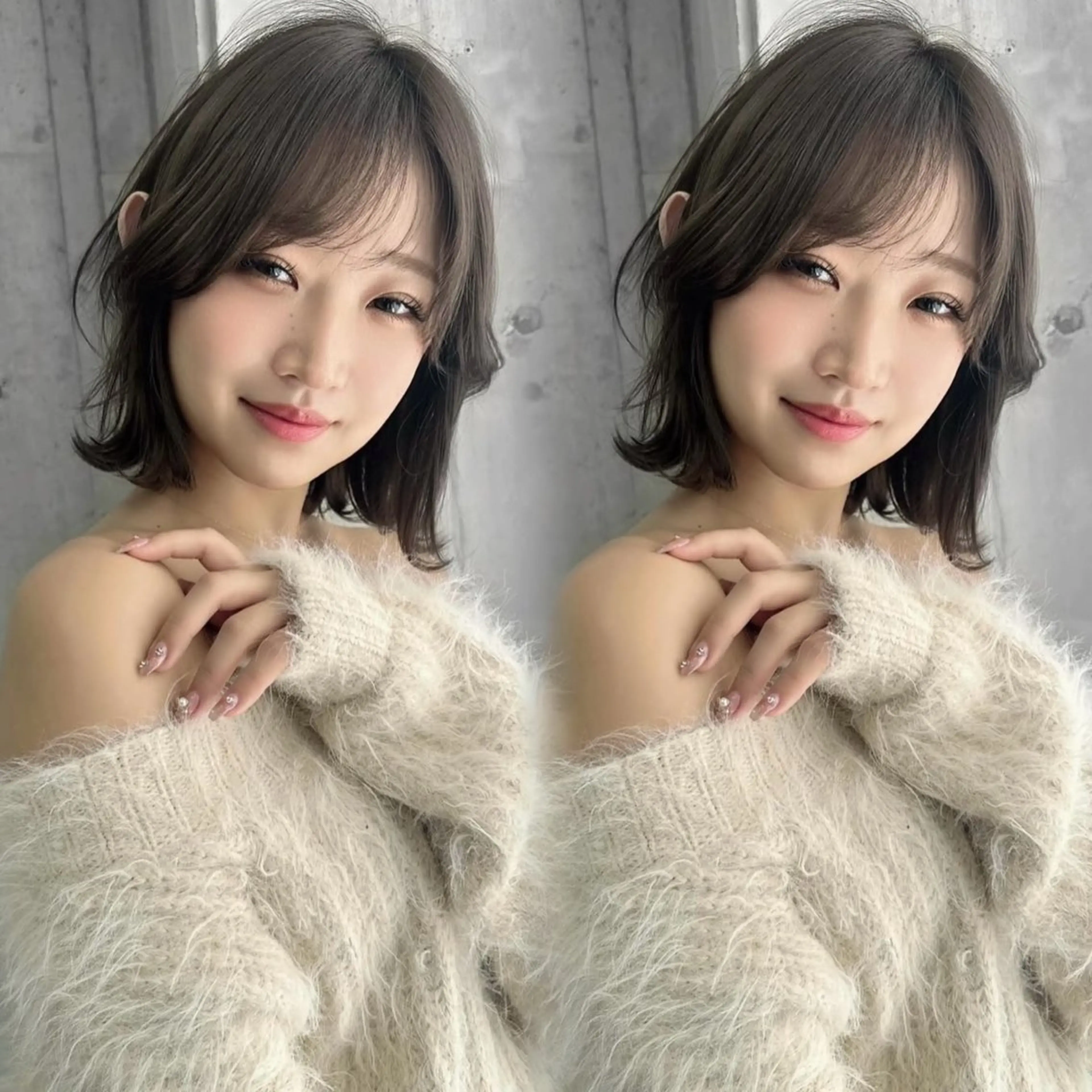 ミディアム カラー 透明感カラー ボブ 小顔カット ヘアカラー トリートメント 水光艶カラー/ 艶ブリーチ/颯のヘアスタイル