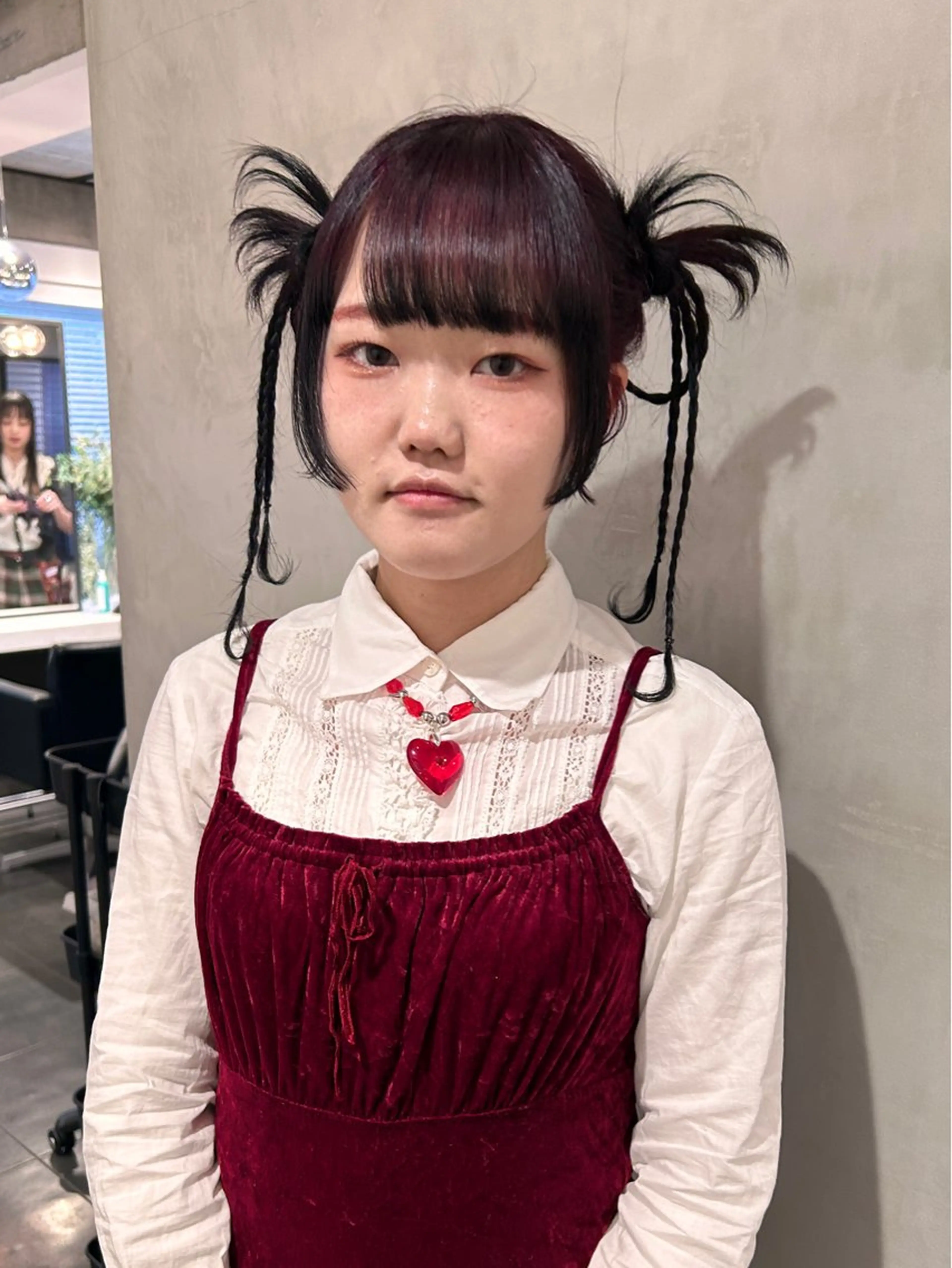 ロング カラー ヘアアレンジ 黒髪 ボルドーカラー ウルフカット カット ヘアカラー トリートメント 顔まわり/暖色 可愛い特化🎀ゆうなのヘアスタイル