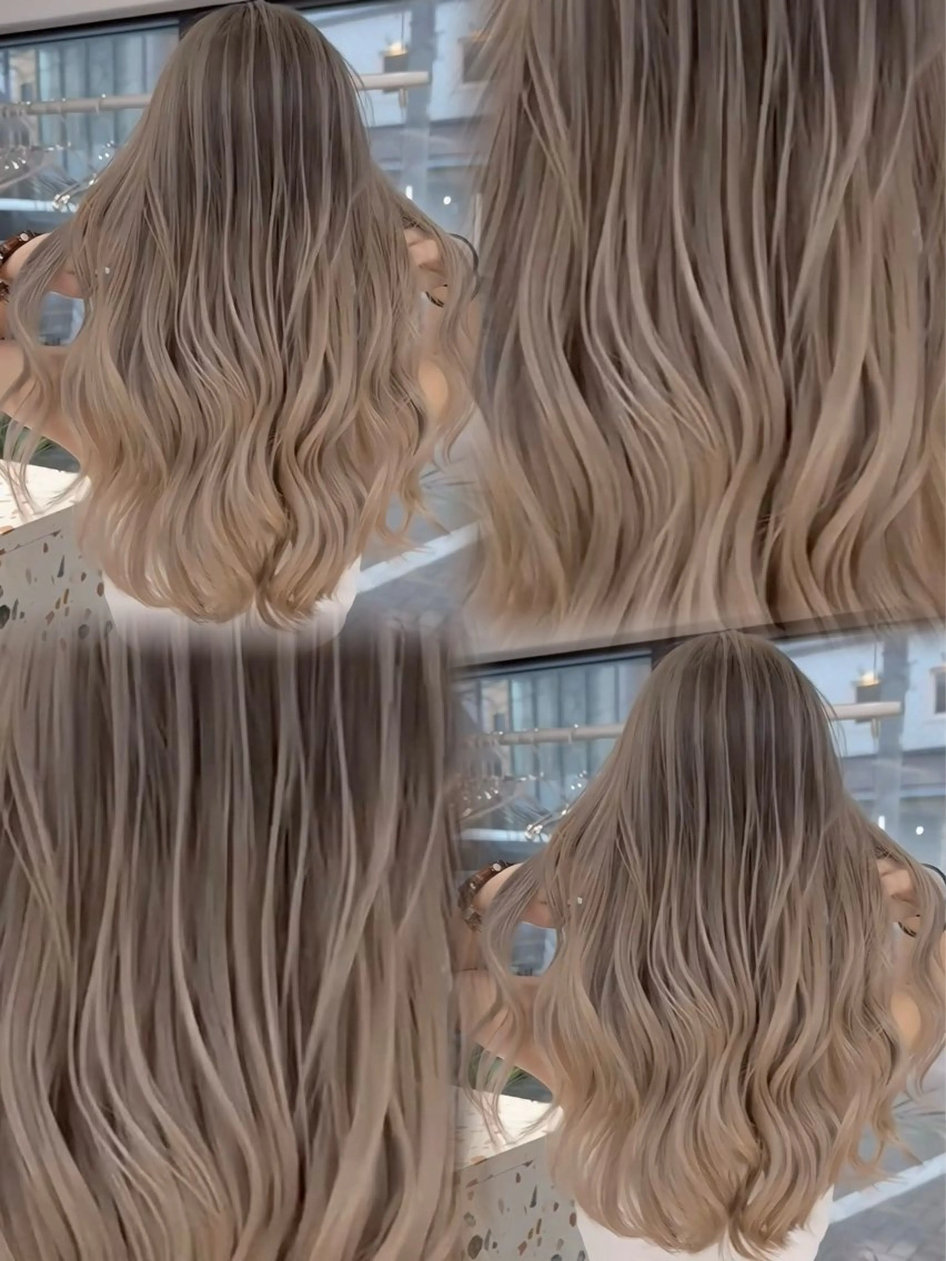 ロング カラー バレイヤージュ ベージュカラー ブリーチ ケアブリーチ デザインカラー ヘアカラー トリートメント ONYX 表参道所属・表参道/ハイライト 髪質改善ストレートのヘアスタイル