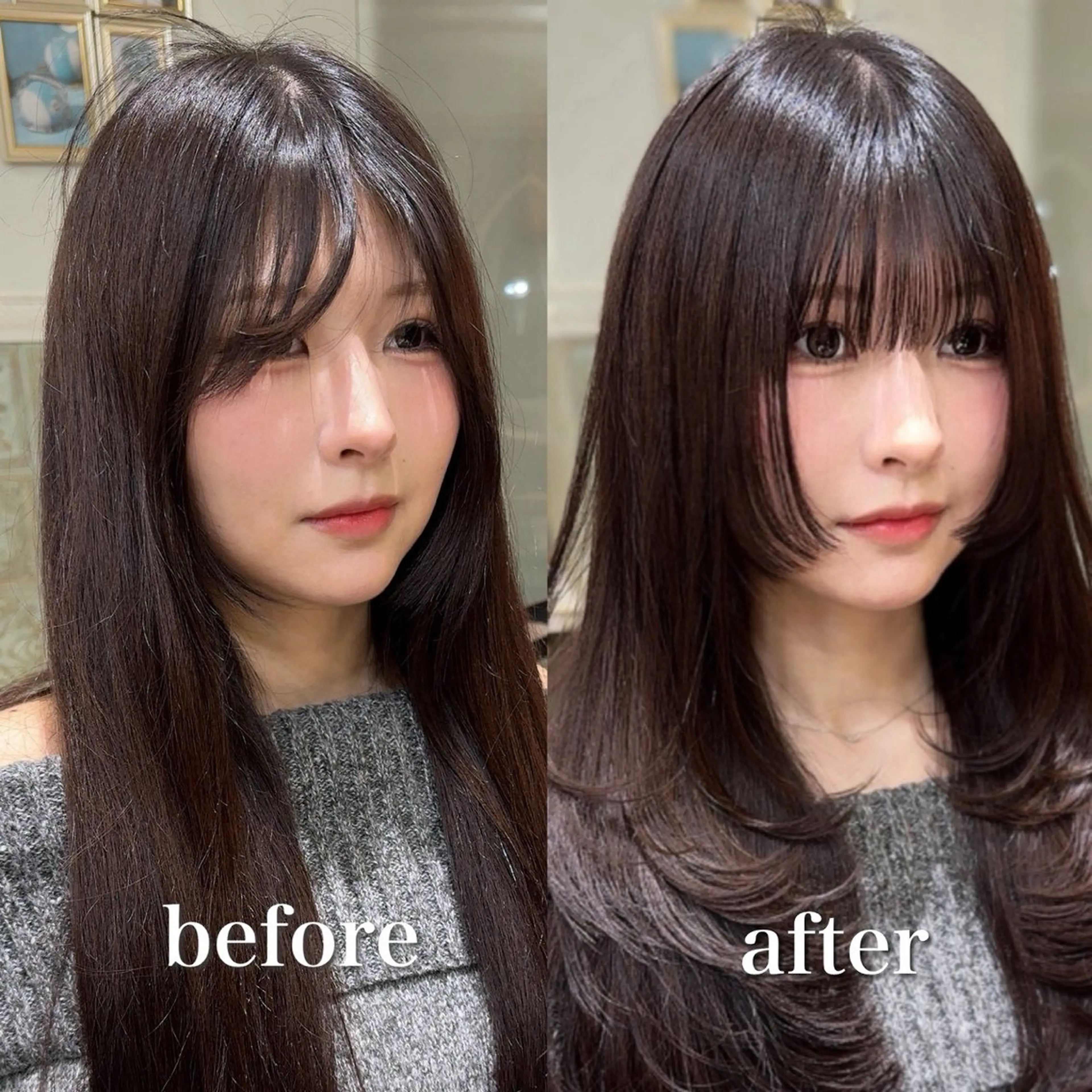 セミロング カラー カット ヘアカラー トリートメント Lond roseのヘアスタイル