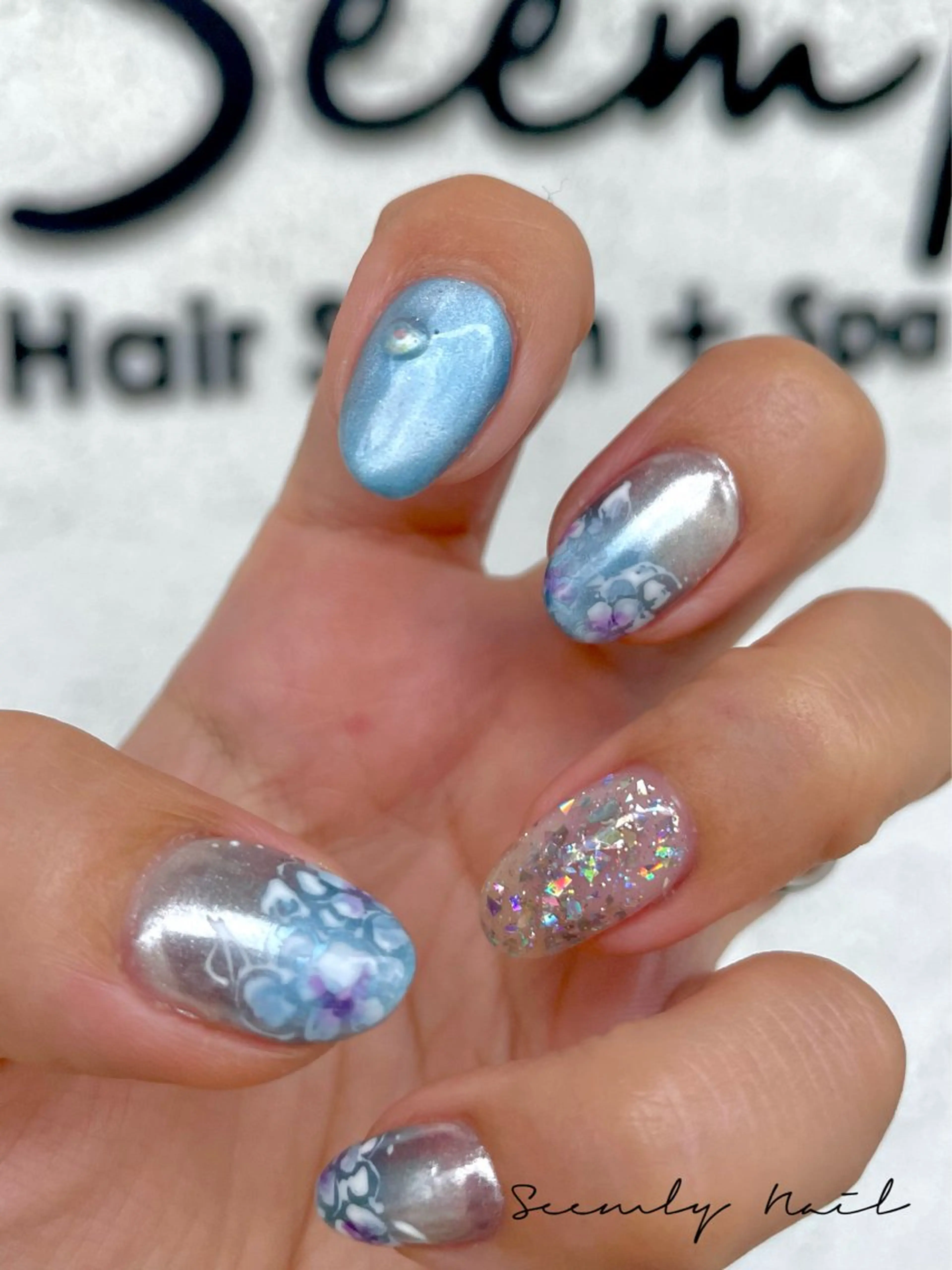 ネイル フラワーネイル キラキラネイル マグネットネイル 夏ネイル ブライダルネイル Seemly 千田町店所属・フラワーパラジェル 🌸シームリーエミのネイルデザイン