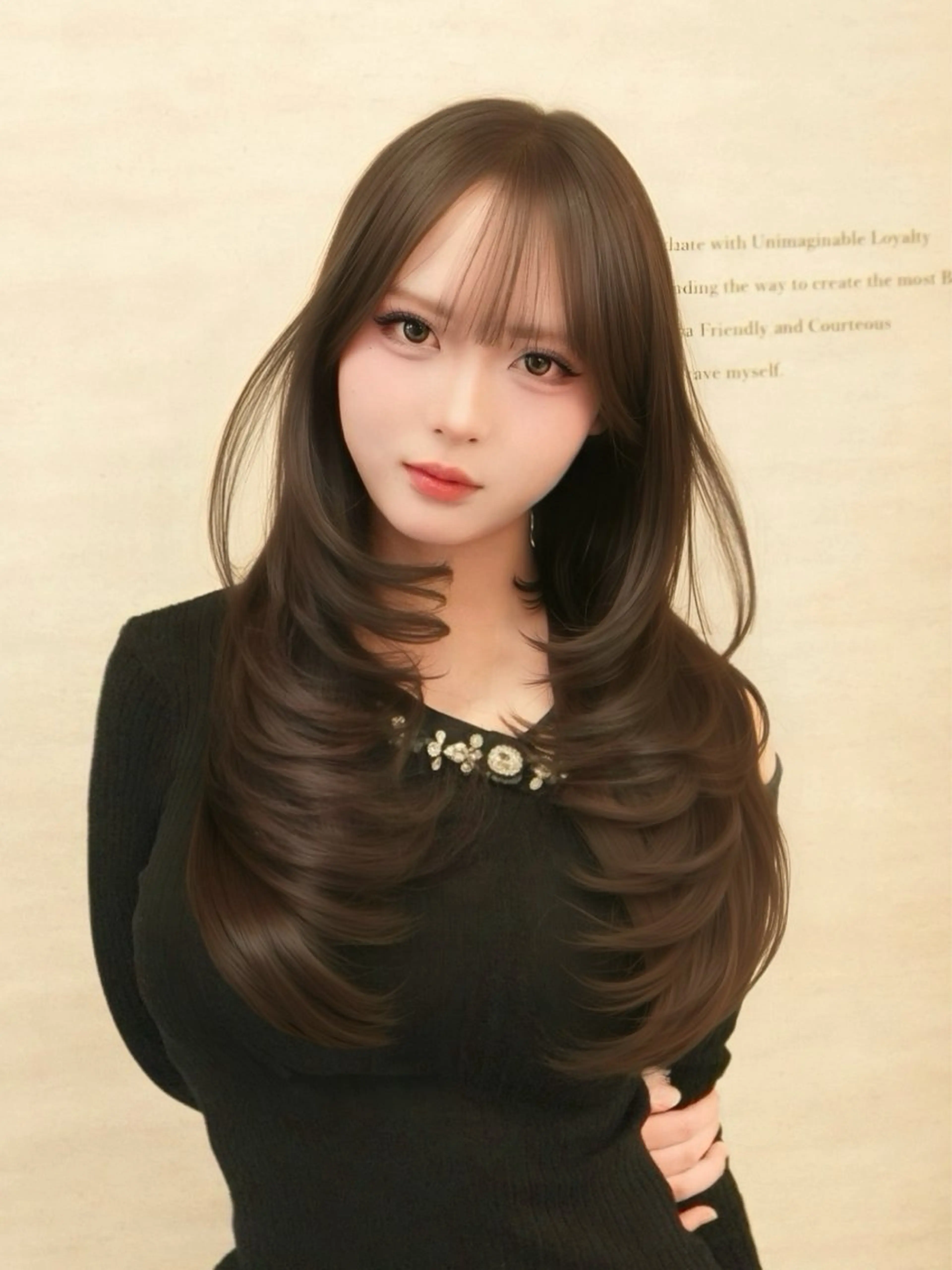 ロング 顔周りカット 韓国風ヘア 似合わせカット 小顔カット カット ヘアカラー トリートメント 韓国ヘア/レイヤー/ 透明感カラー/SHUのヘアスタイル