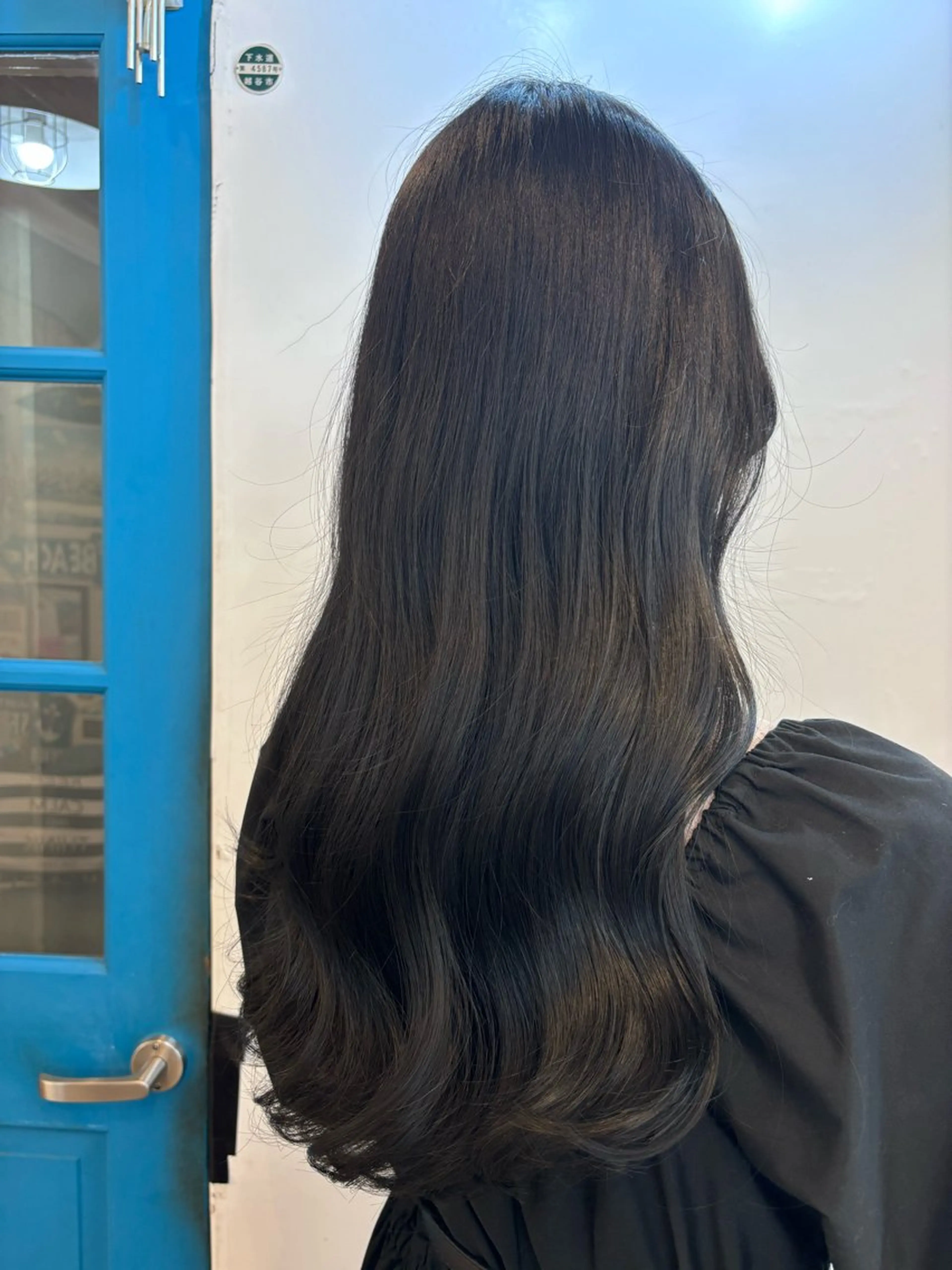 ロング カラー 黒髪 透明感カラー デザインカラー イヤリングカラー グレーブラック ヘアカラー 縮毛矯正 トリートメント KANA/ボブ/ インナーカラー/艶髪のヘアスタイル