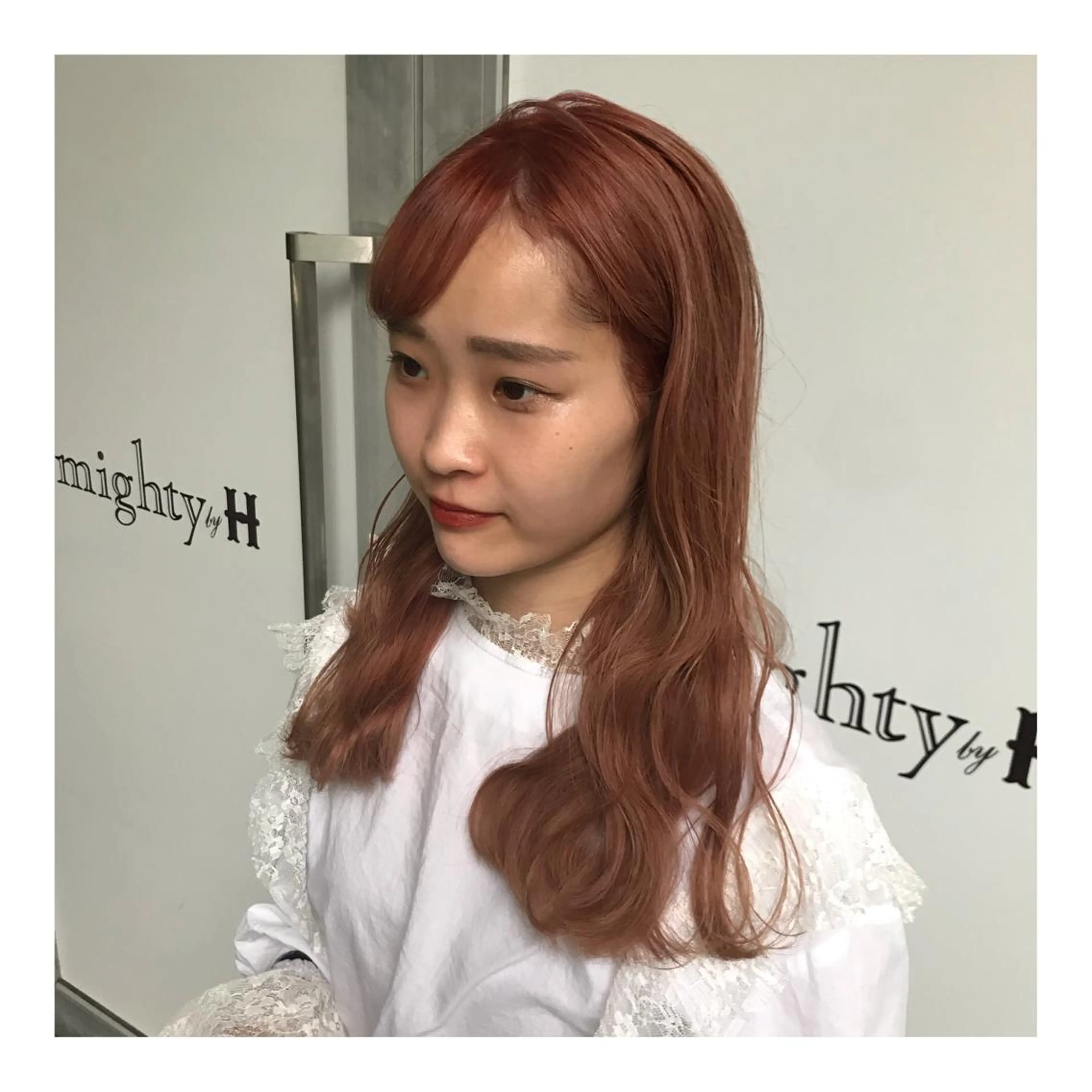 ロング カラー オレンジ オレンジピンク ピンクカラー 栄　mighty by H所属・不破一輝/栄/矢場町 ボブ/レイヤー/艶髪のヘアスタイル