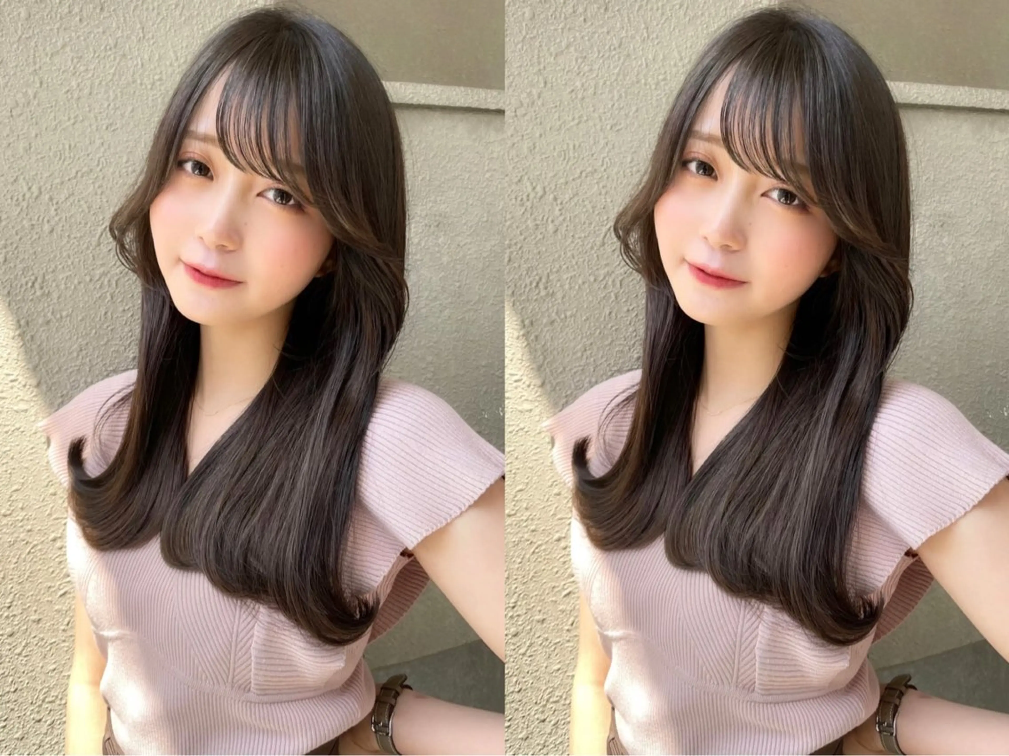 ミディアム カラー ミディアムレイヤー ブリーチ 透明感カラー ブリーチなしカラー 顔まわりレイヤー 【美髪矯正】 吉村　清志のヘアスタイル