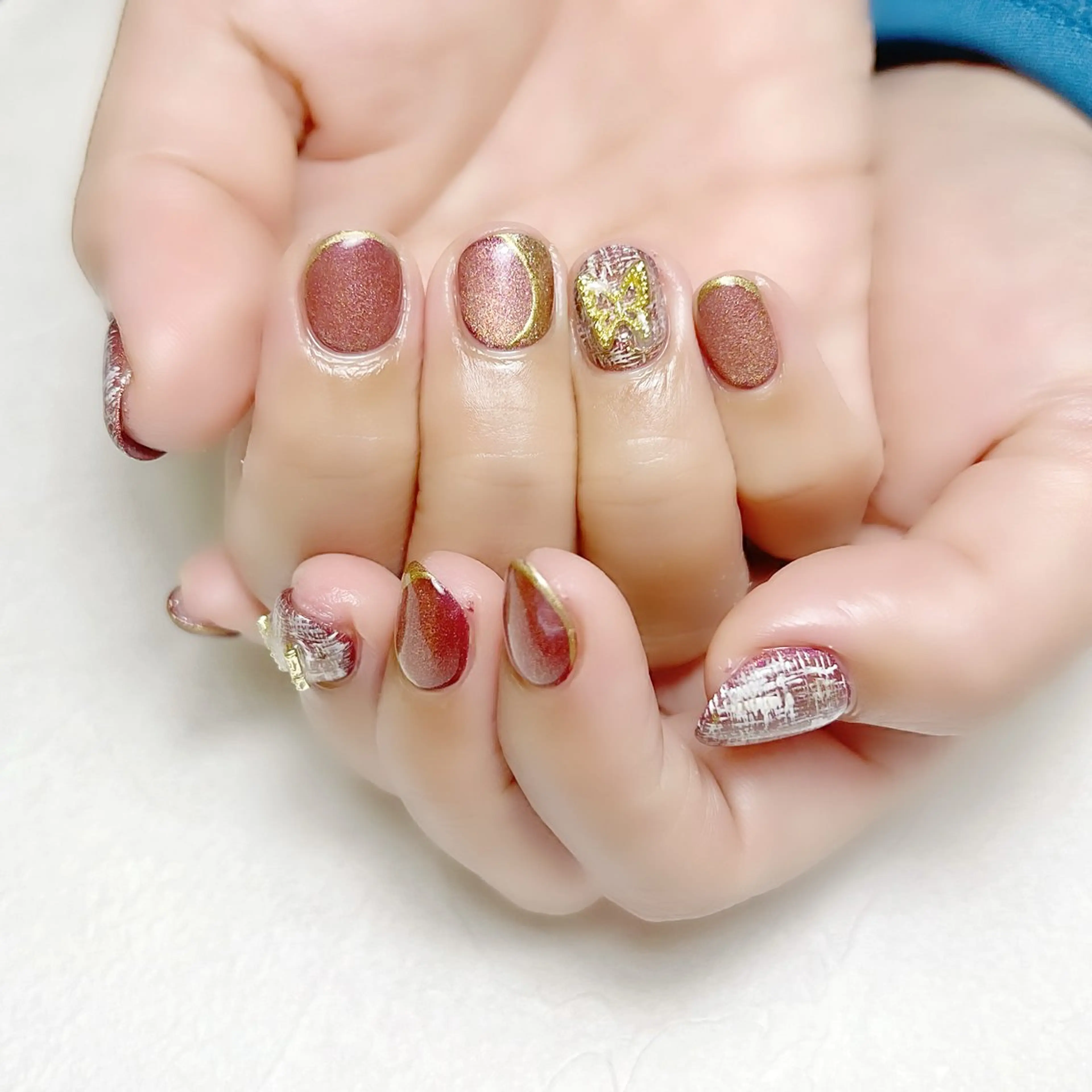 ネイル ボルドー ラメ(グリッター) マグネットネイル ツイードネイル 冬ネイル rouse nail RISATOのネイルデザイン