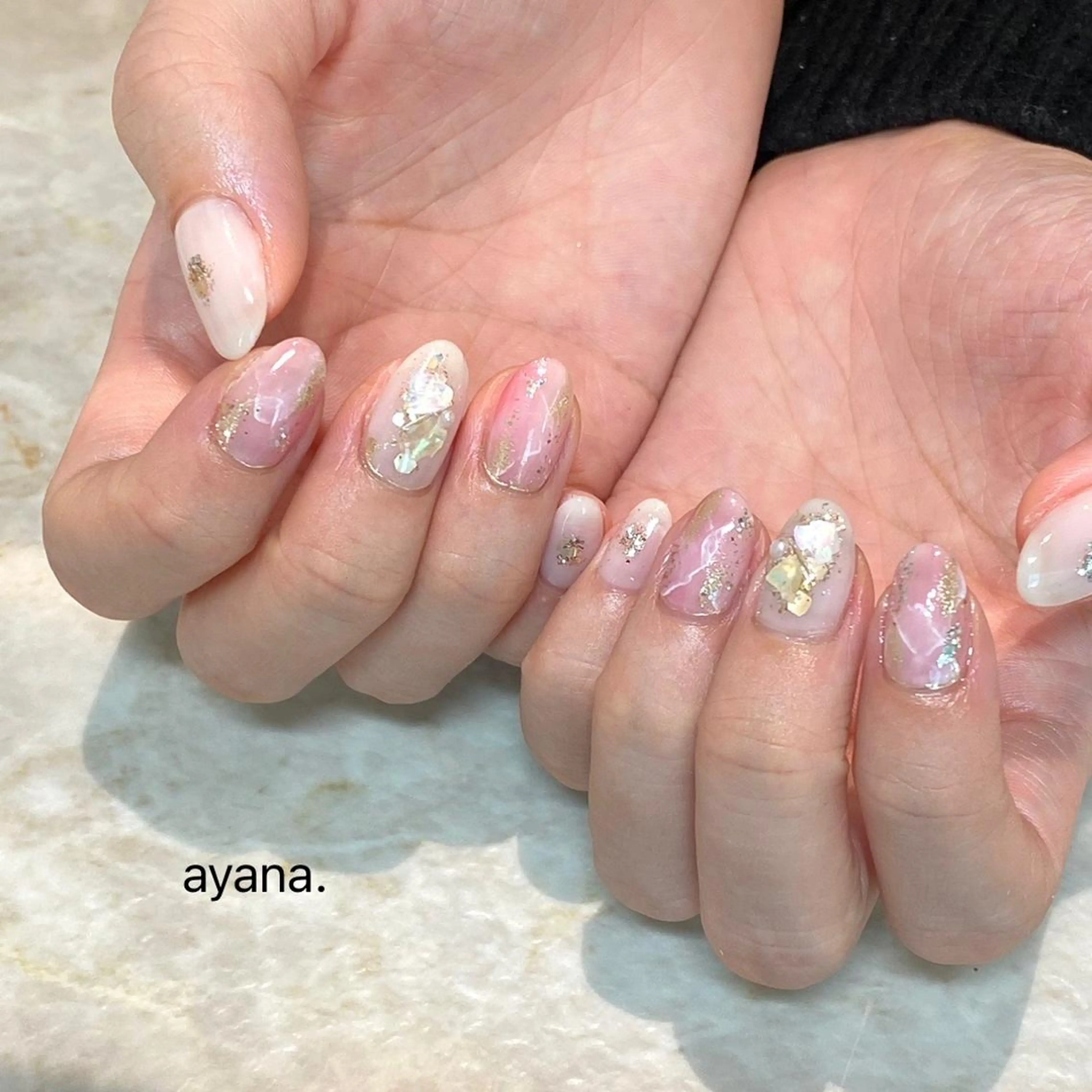 ネイル 大理石ネイル(マーブル) オフィスネイル ピンク シンプルネイル ayana nails所属・nail salon ayanaのネイルデザイン