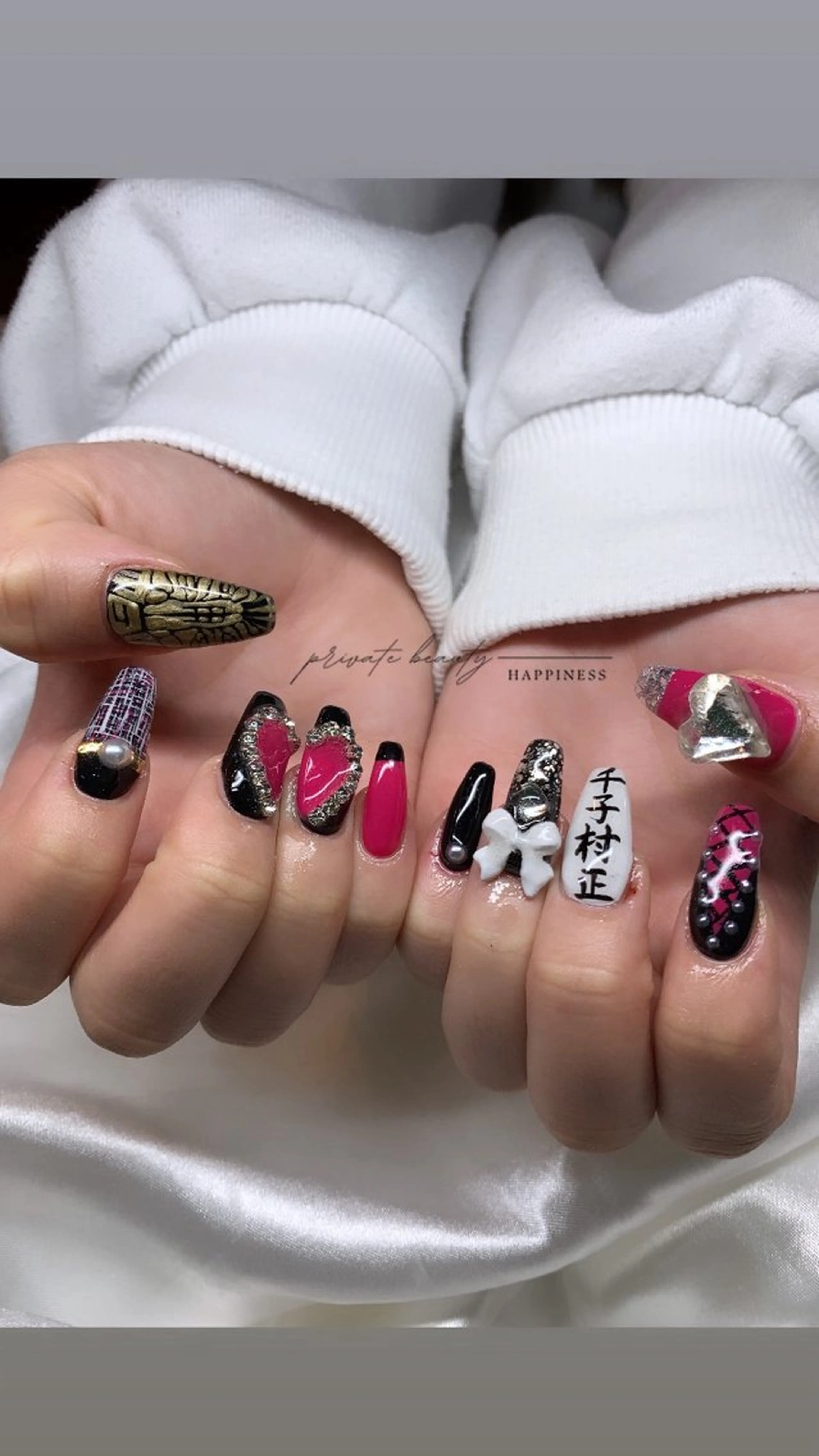 ネイル 持ち込み ピンク スカルプネイル happiness nailのネイルデザイン
