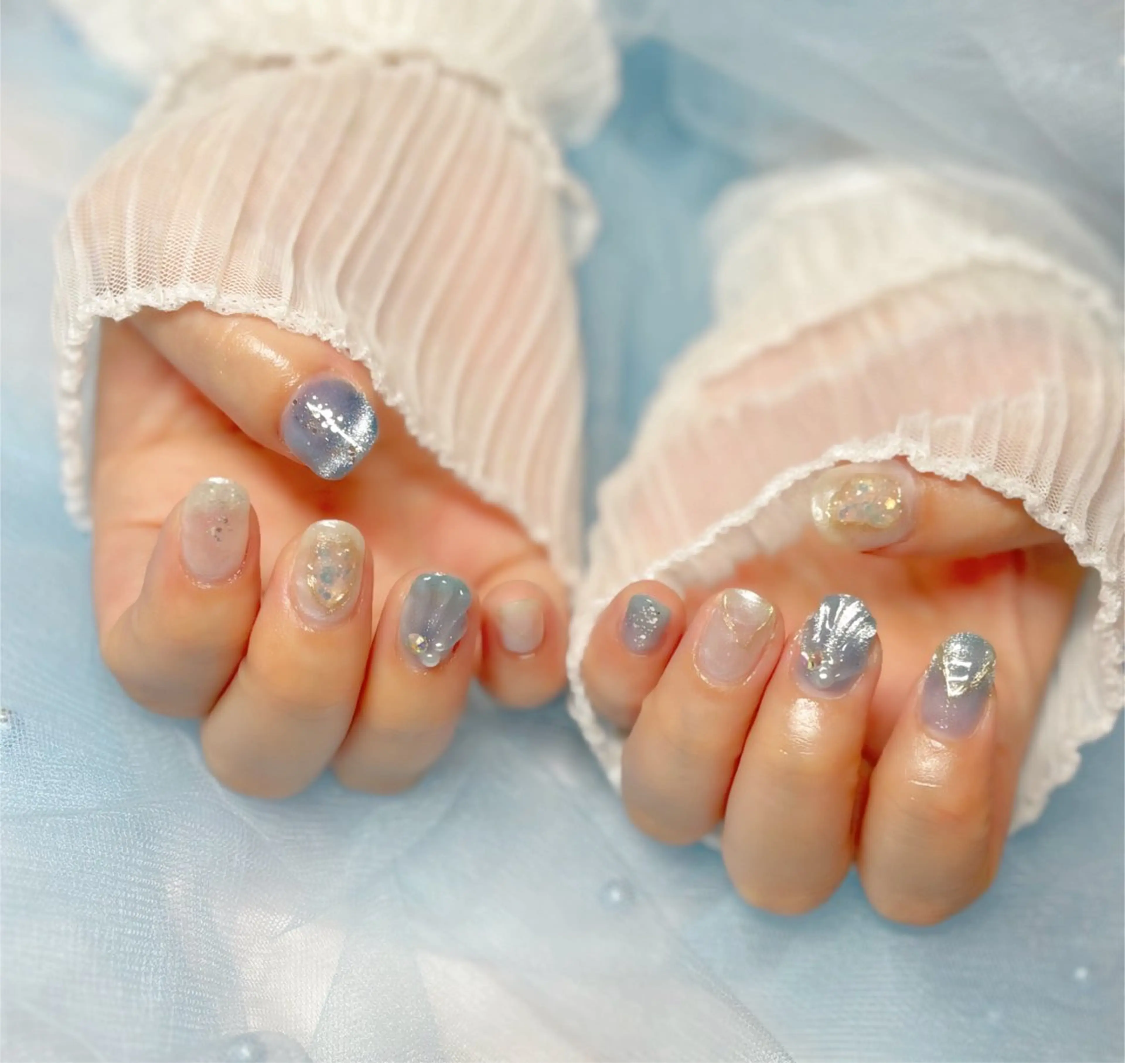 ネイル ブルー ハンドネイル Nail Salon macherieのネイルデザイン
