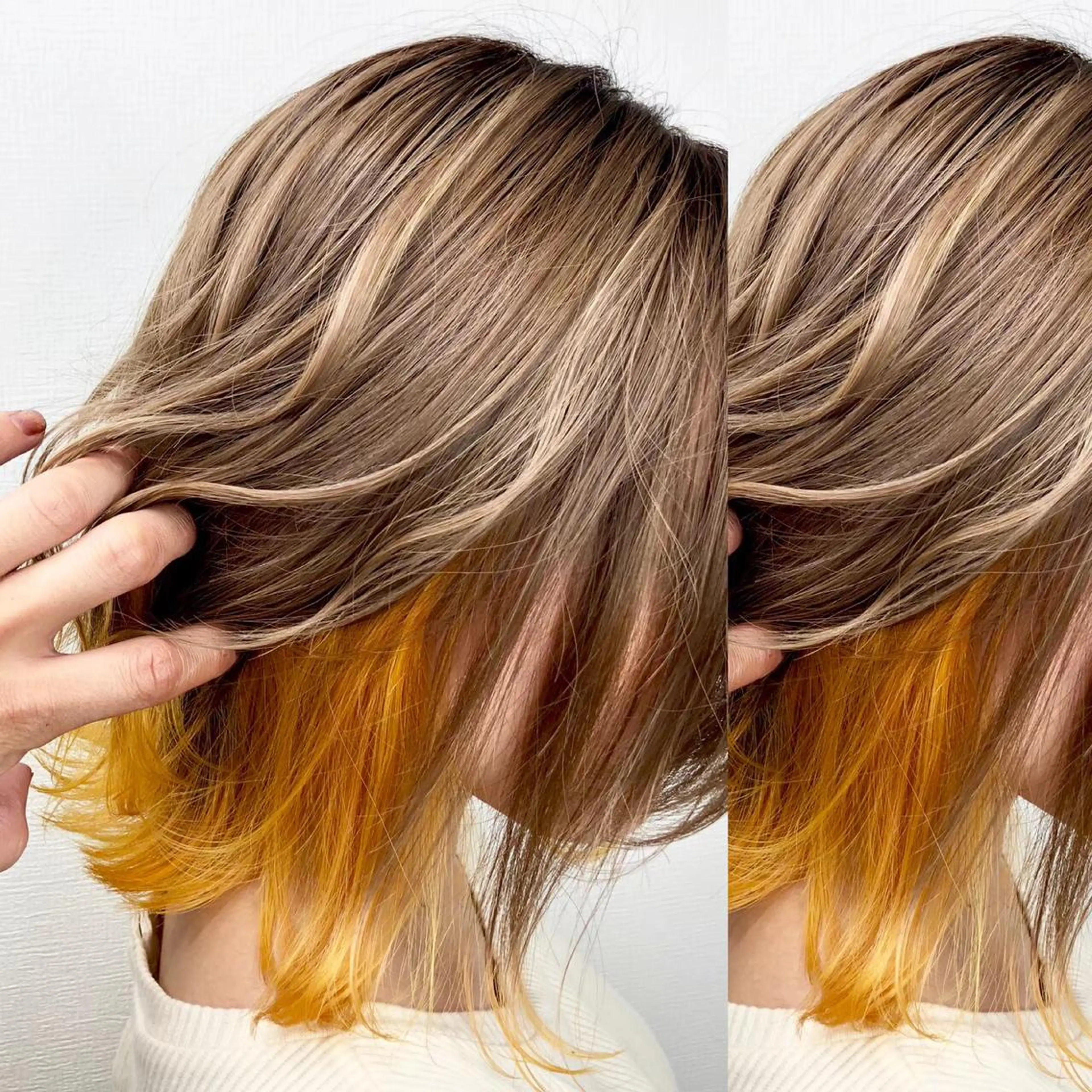 ミディアム カラー JuNブリーチに 縮毛矯正するプロのヘアスタイル