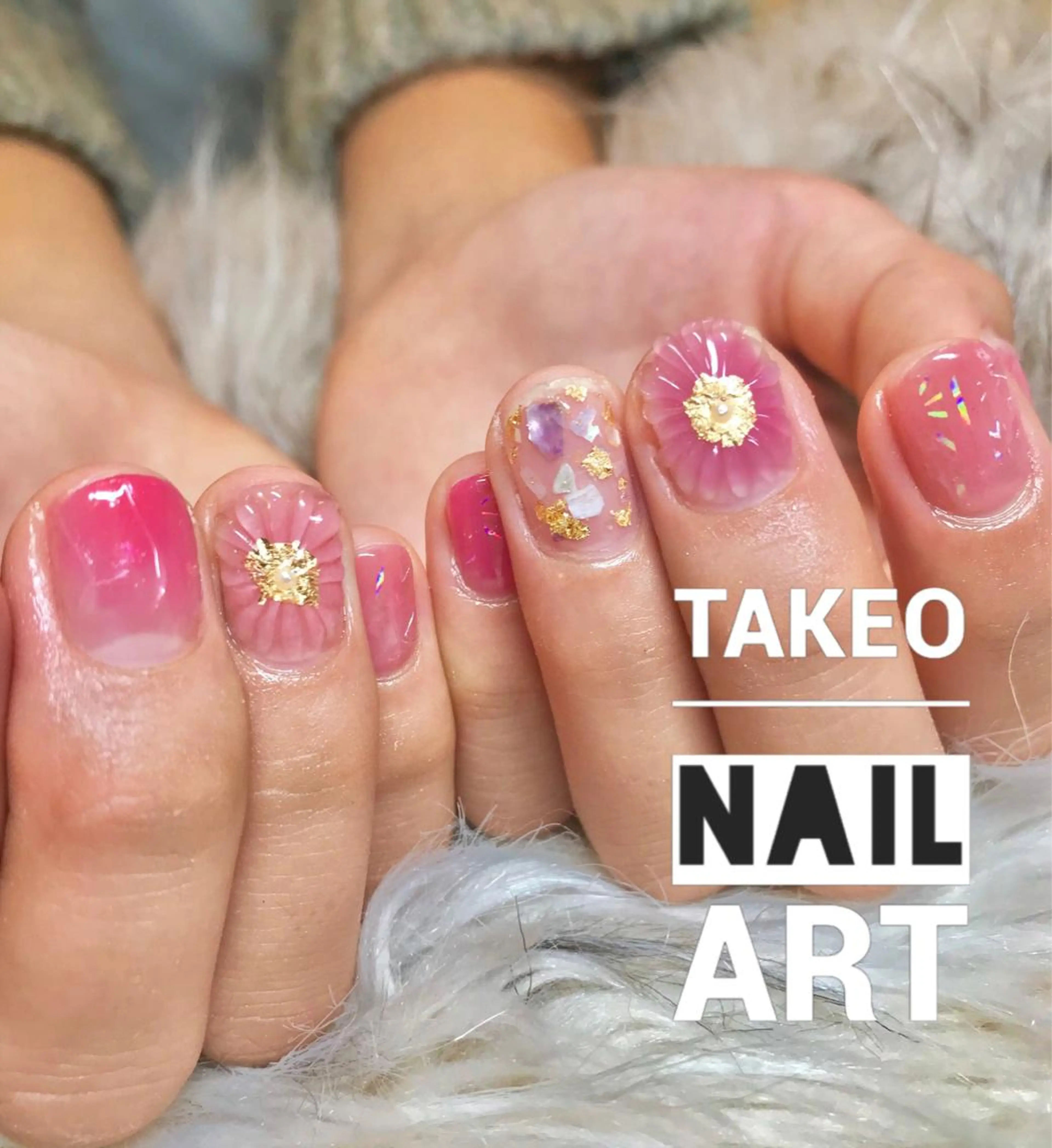 ショート ネイル フラワーネイル nail&eye Aoのマツエク・マツパデザイン