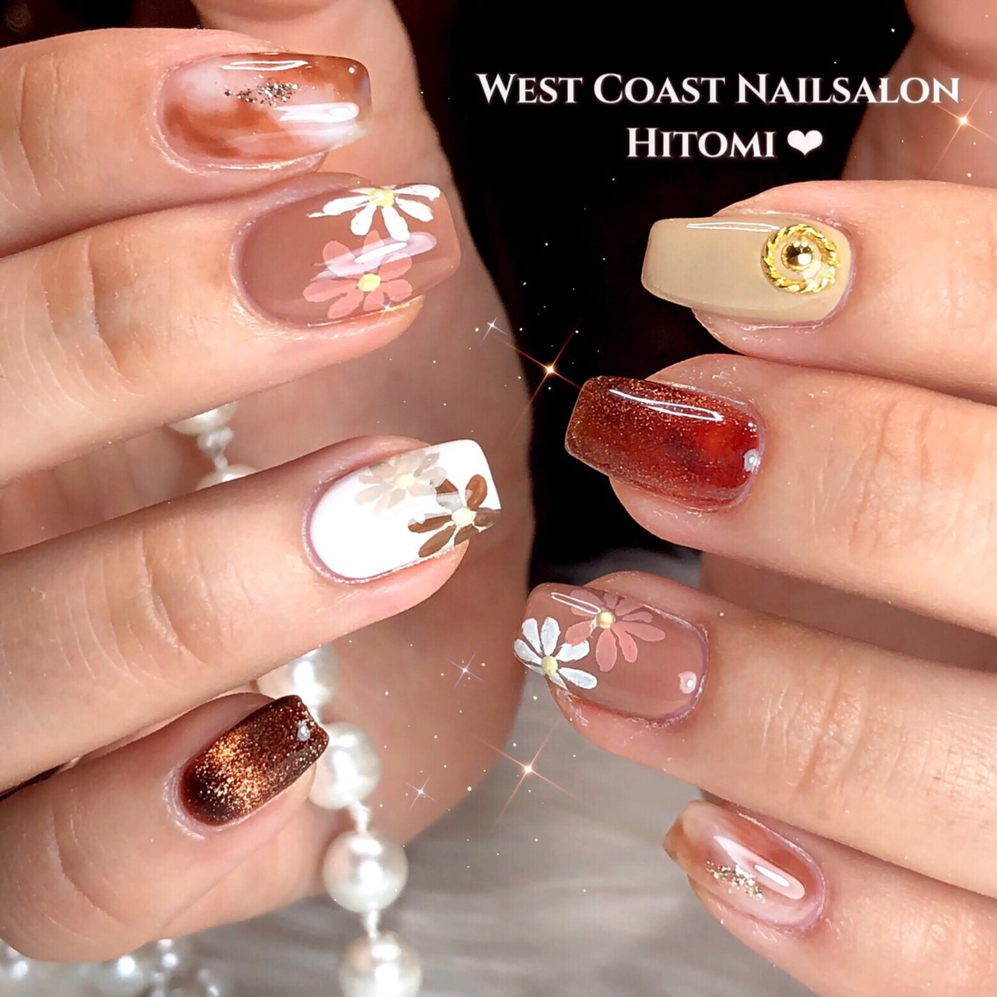 ネイル フラワーネイル リボン、ガーリー パーツ放題専門店のネイルデザイン