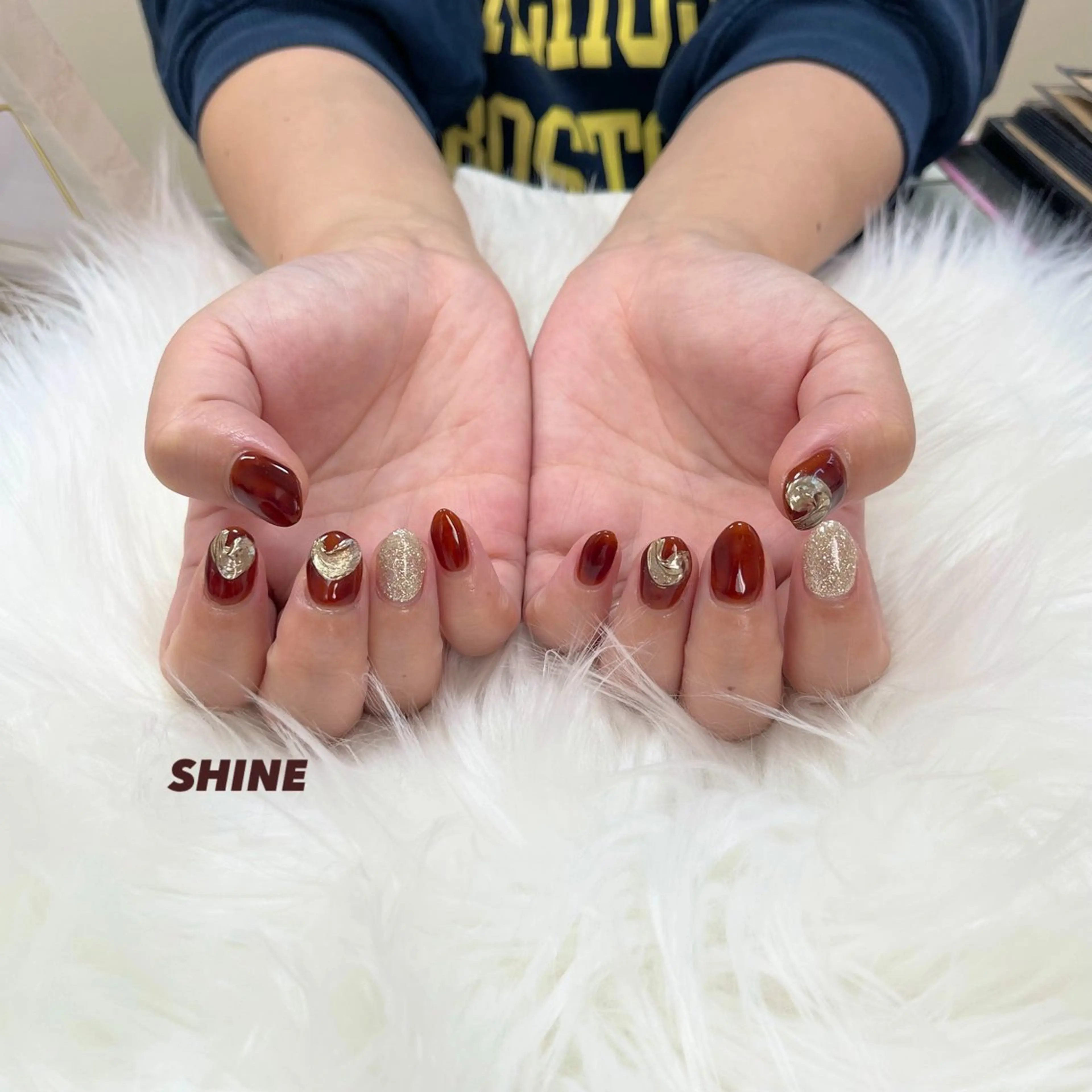 ネイル べっ甲ネイル ミラーネイル SHINE nail salonのネイルデザイン