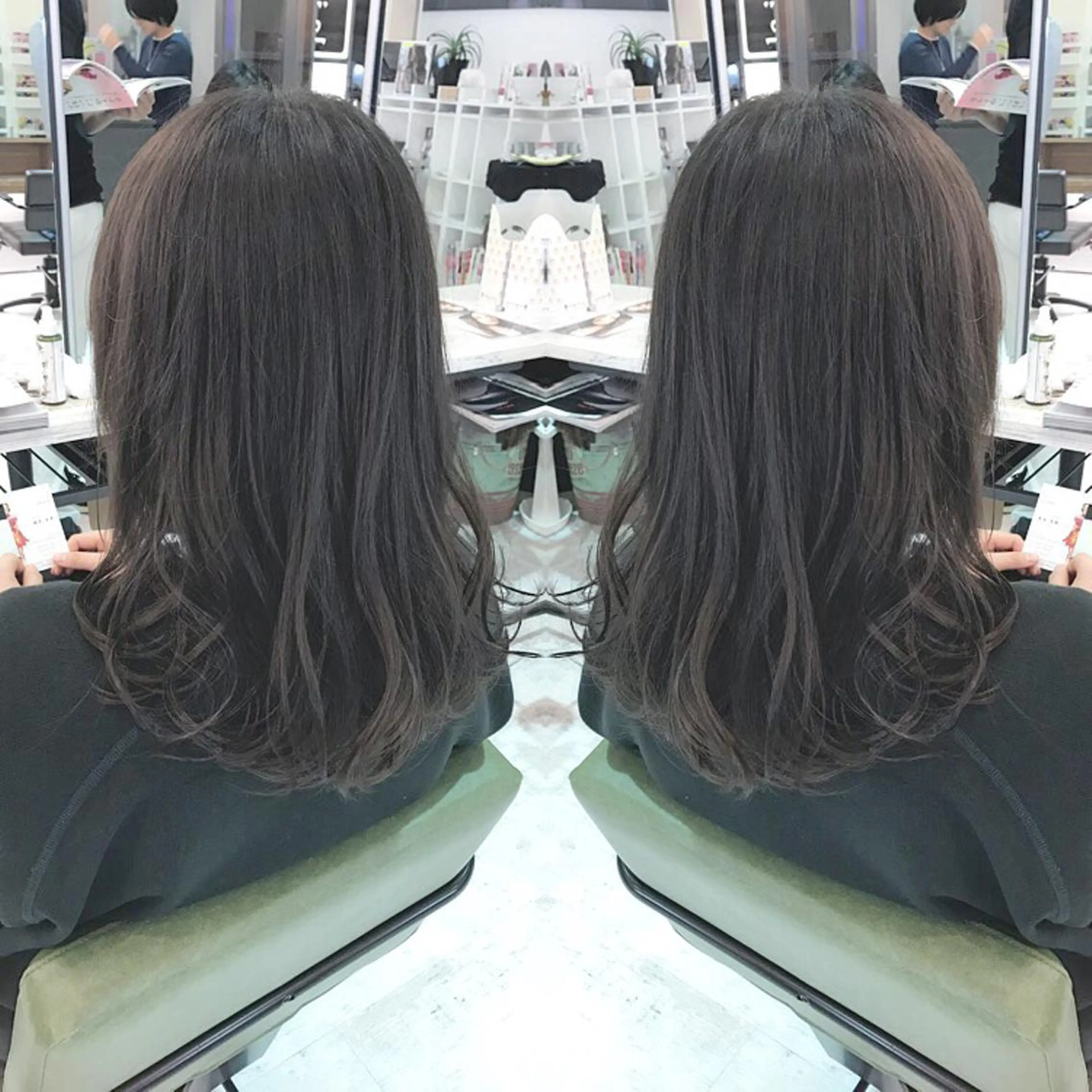 ミディアム セミロング カラー グレージュ イルミナカラー 青木 茂樹⭐️ 透明感カラーのヘアスタイル