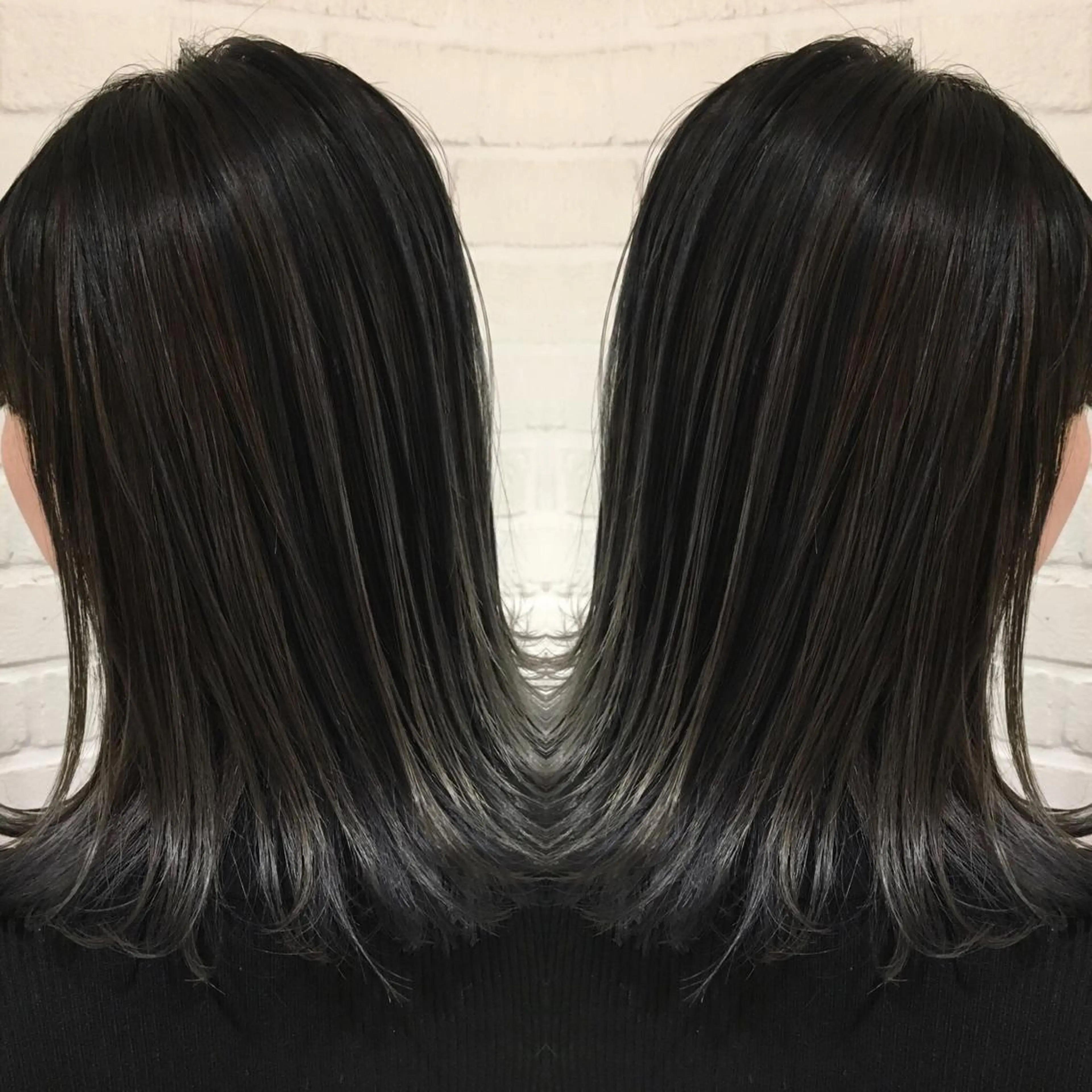 ミディアム カラー バレイヤージュ グレージュ カーキグレージュ かきあげバング レイヤーカット ヘアカラー 💈平島 拓也💈のヘアスタイル