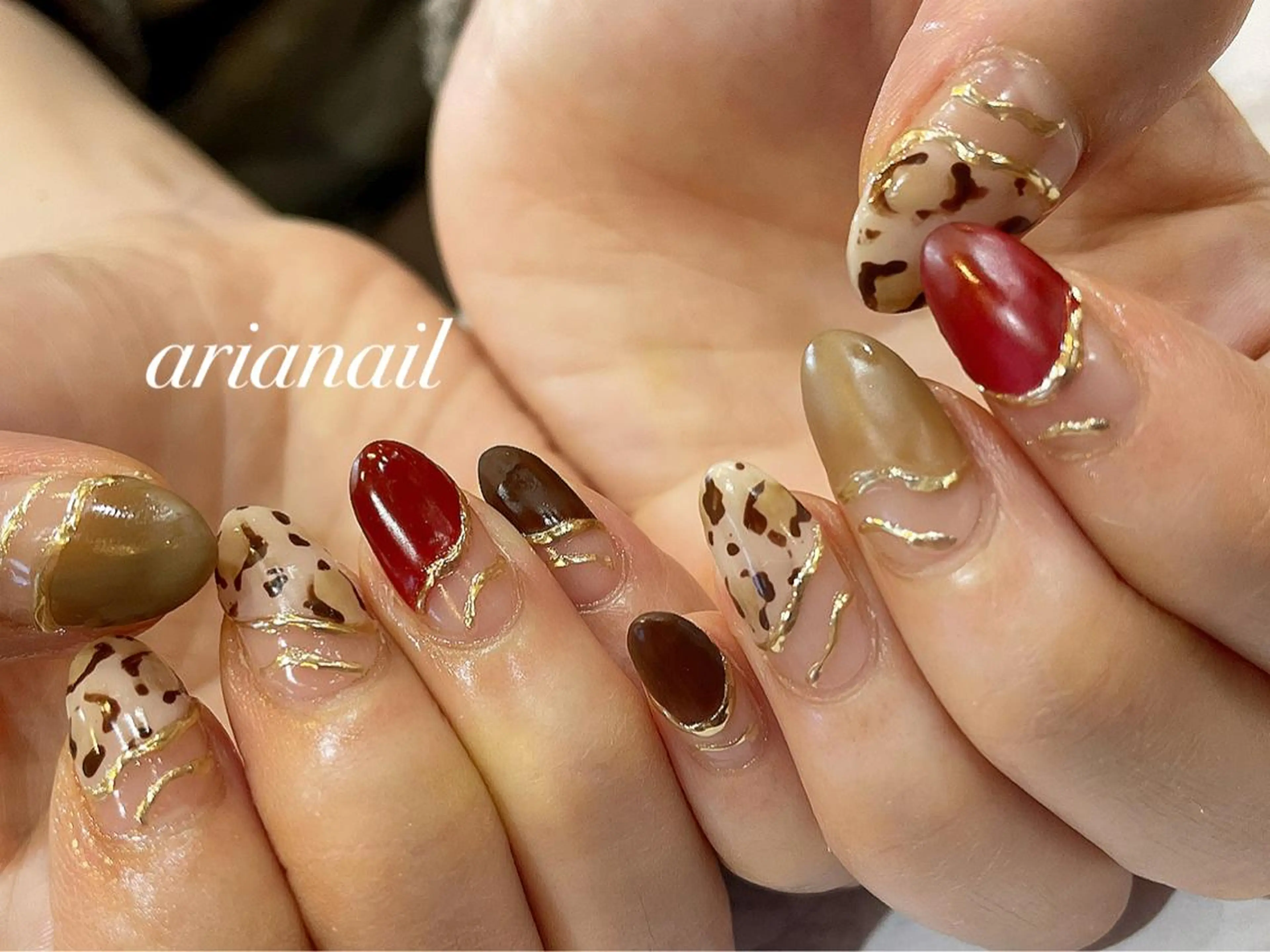 ネイル アニマル柄 マットネイル ミラーネイル sawasaki kotomiのネイルデザイン