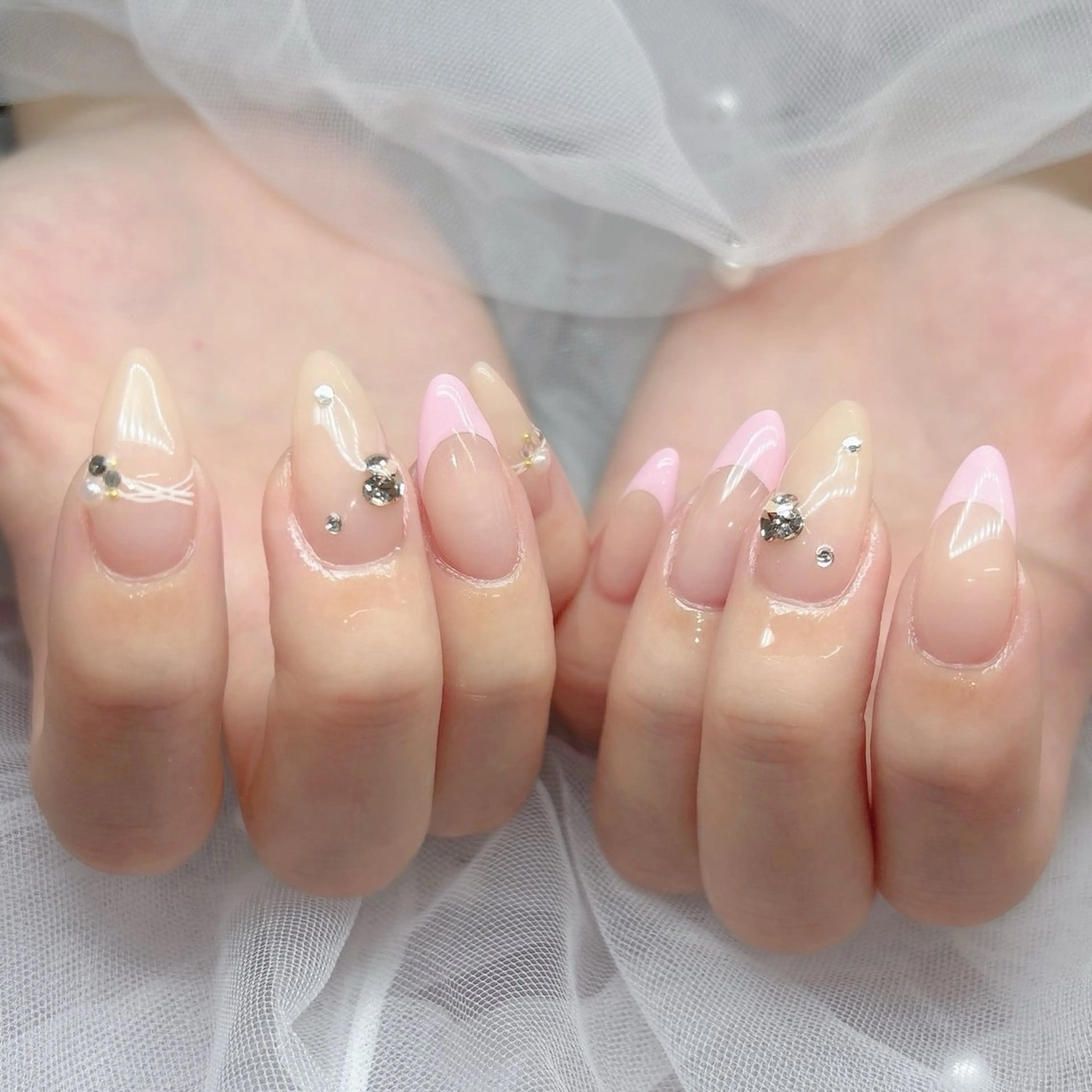 ネイル フレンチネイル ピンク ワンホンネイル ハンドネイル ハンドケア 心斎橋Salon Epokkuのネイルデザイン