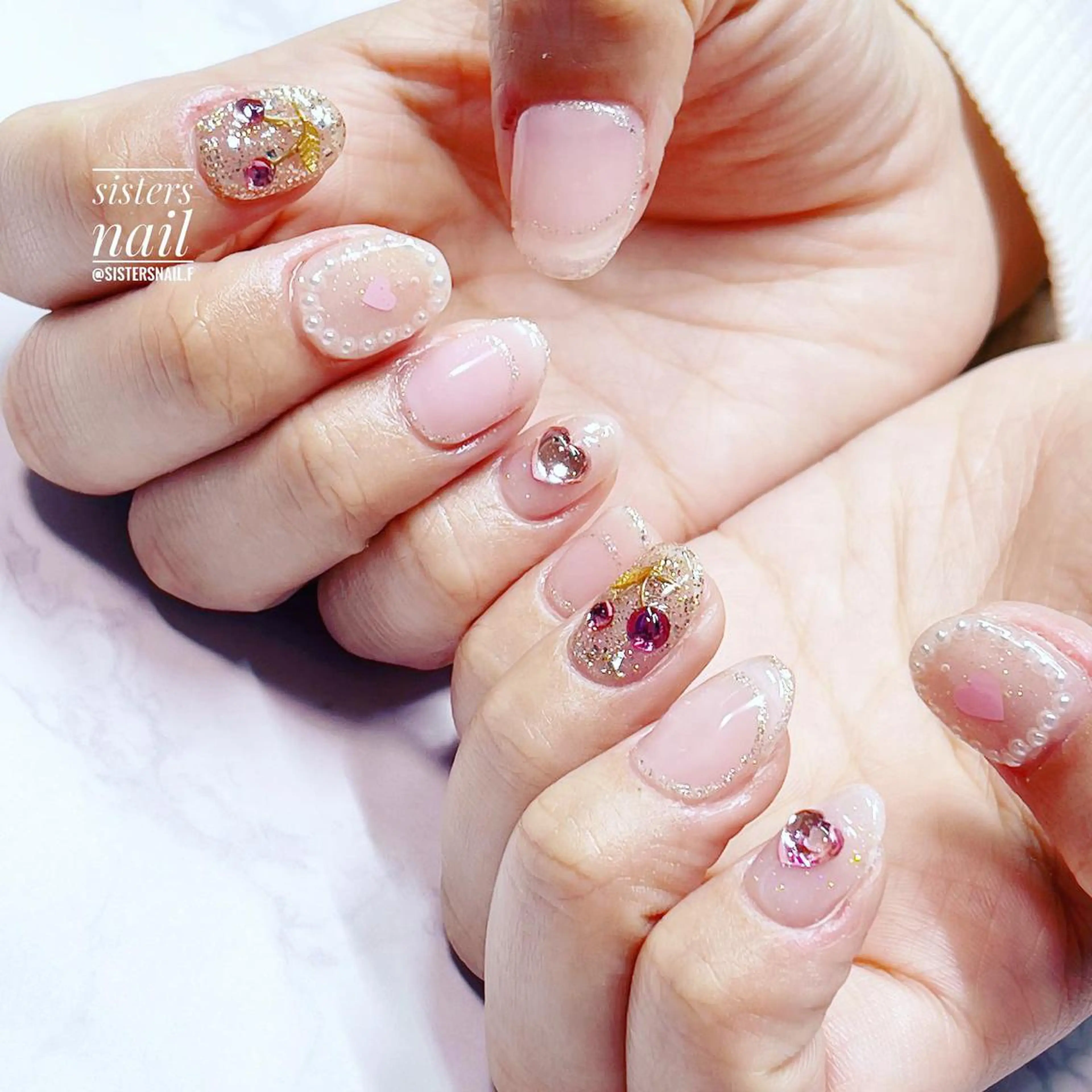 ネイル アートネイル 桜ネイル ハート 春ネイル sisters nail.fのネイルデザイン
