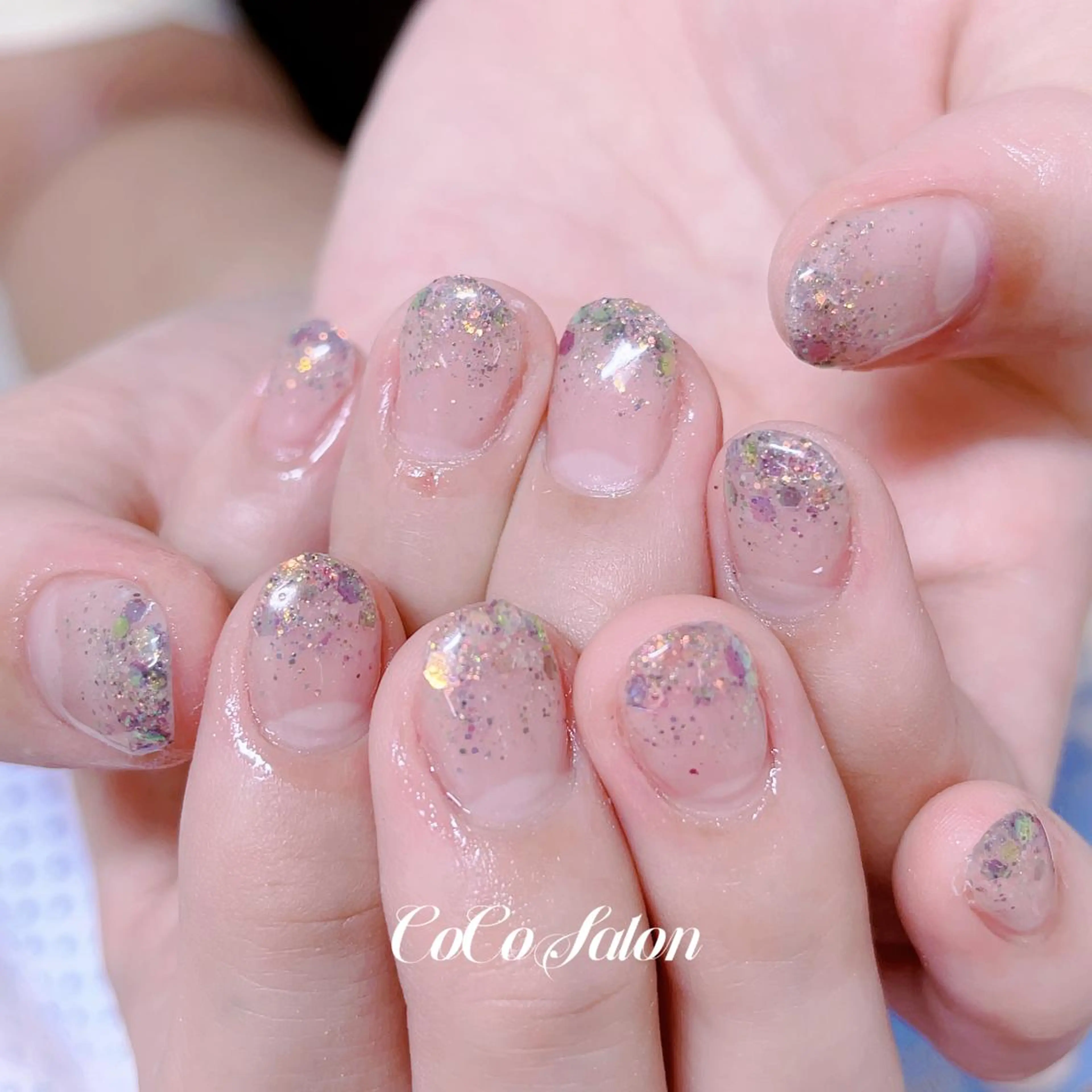 ネイル オーロラネイル 入学式 長さ出し ジェルネイル グラデーション CoCoSalon ネイル/まつ毛予約のネイルデザイン