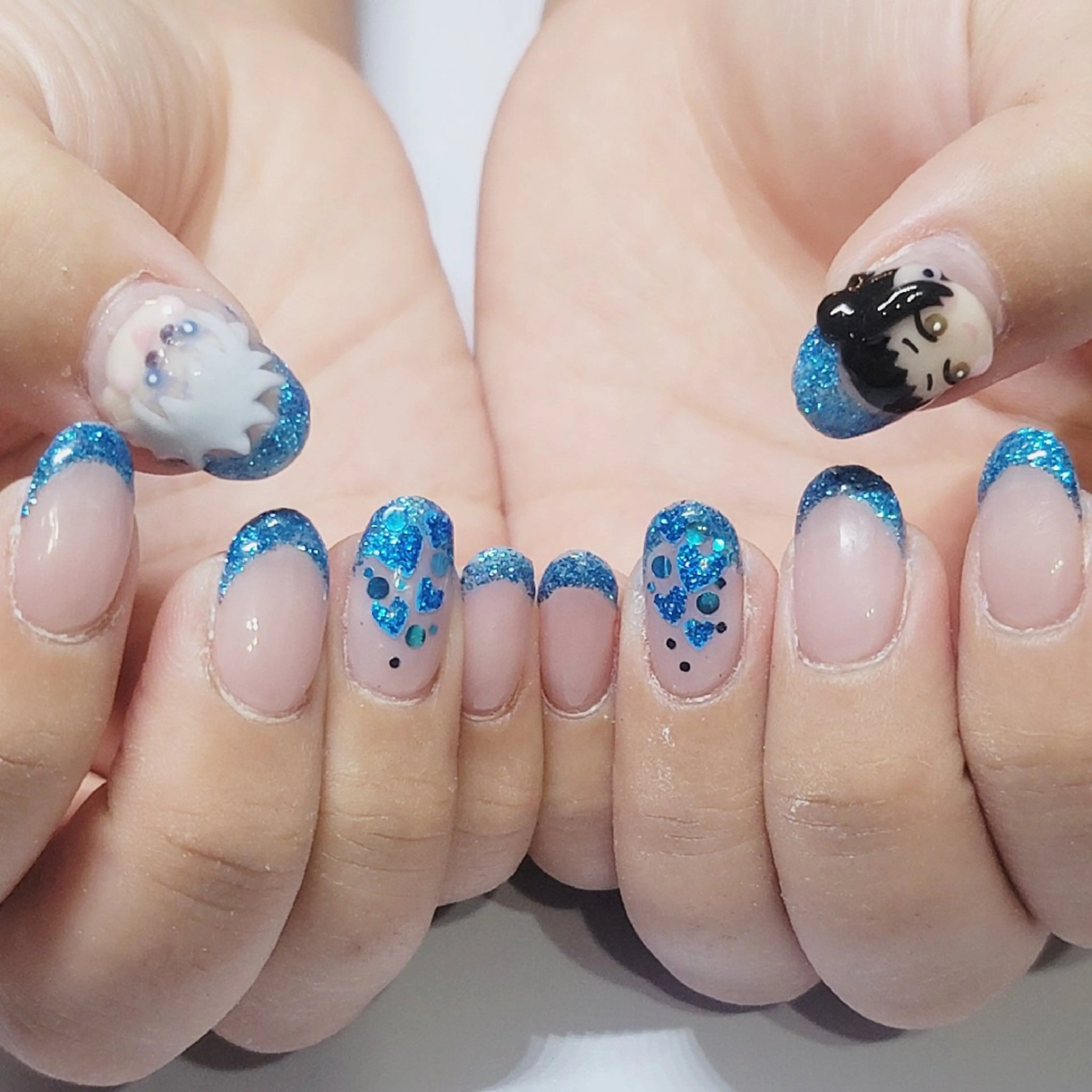 ネイル アートネイル ブルー フレンチネイル ラメ(グリッター) ハンドネイル よしだ ひろきのネイルデザイン