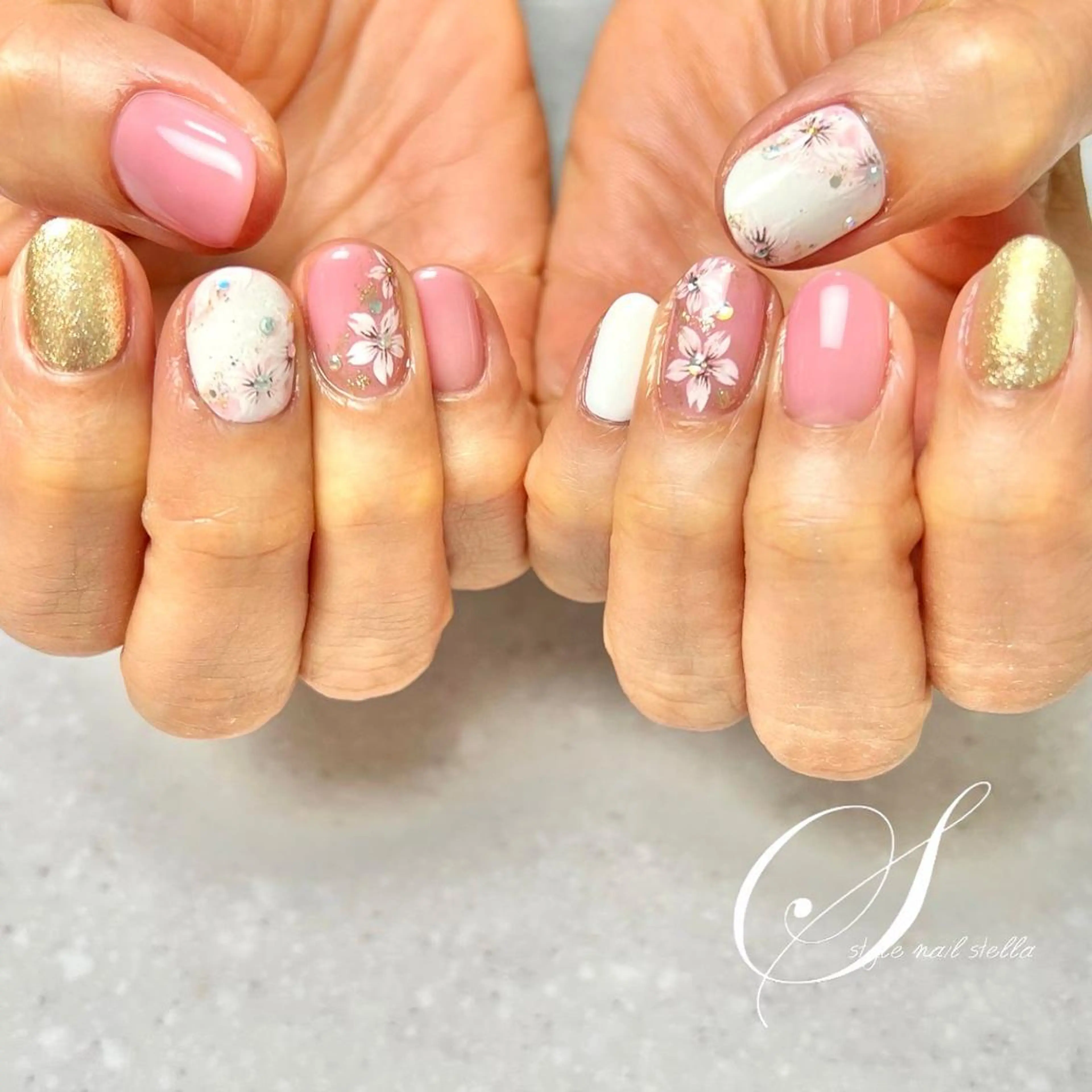 ネイル アートネイル 桜ネイル ジェルネイル 持ち込み ワンカラーネイル ハンドネイル ステラ marikominoのネイルデザイン