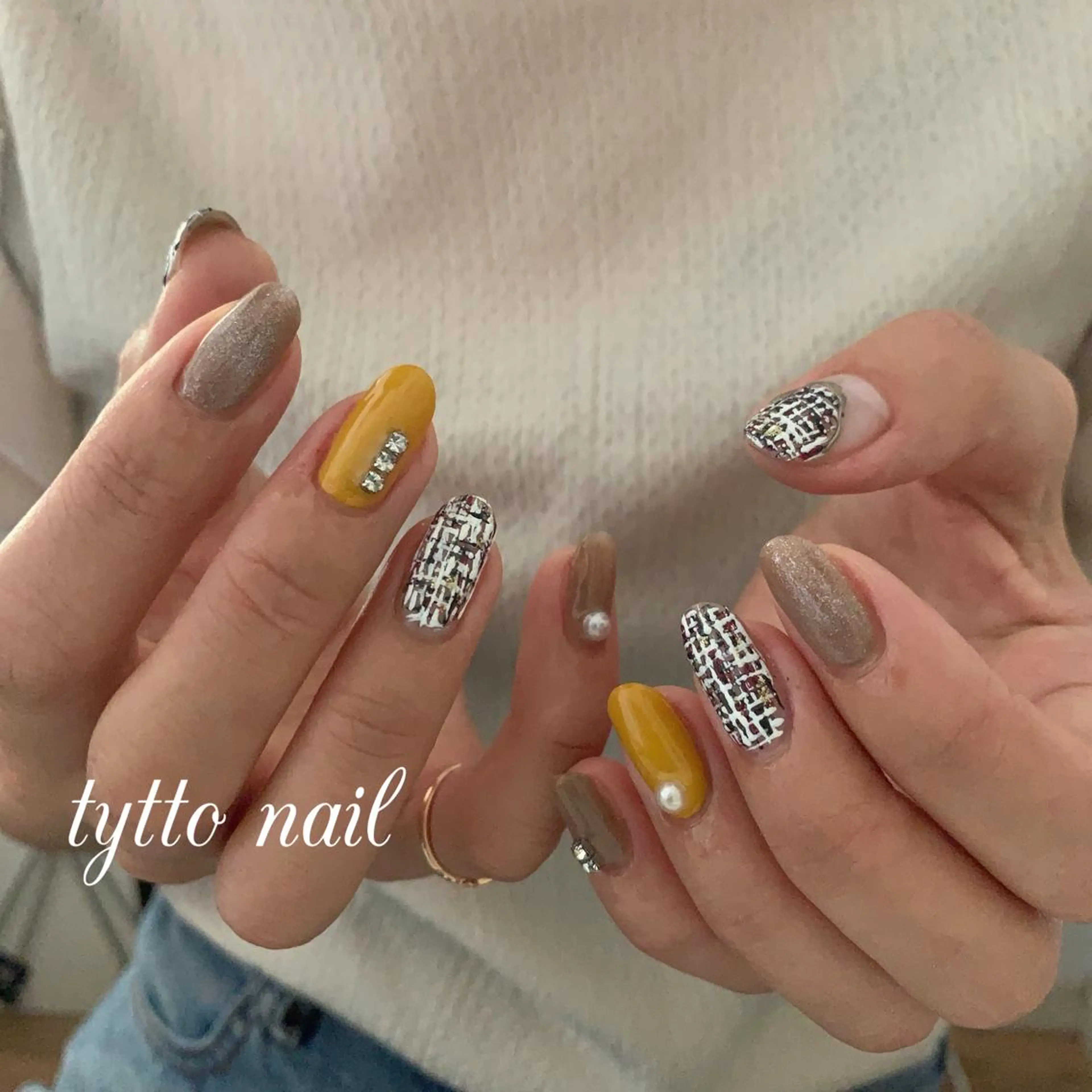 ネイル ツイードネイル 冬ネイル tytto nail ❤︎‪‪eri‪‪のネイルデザイン